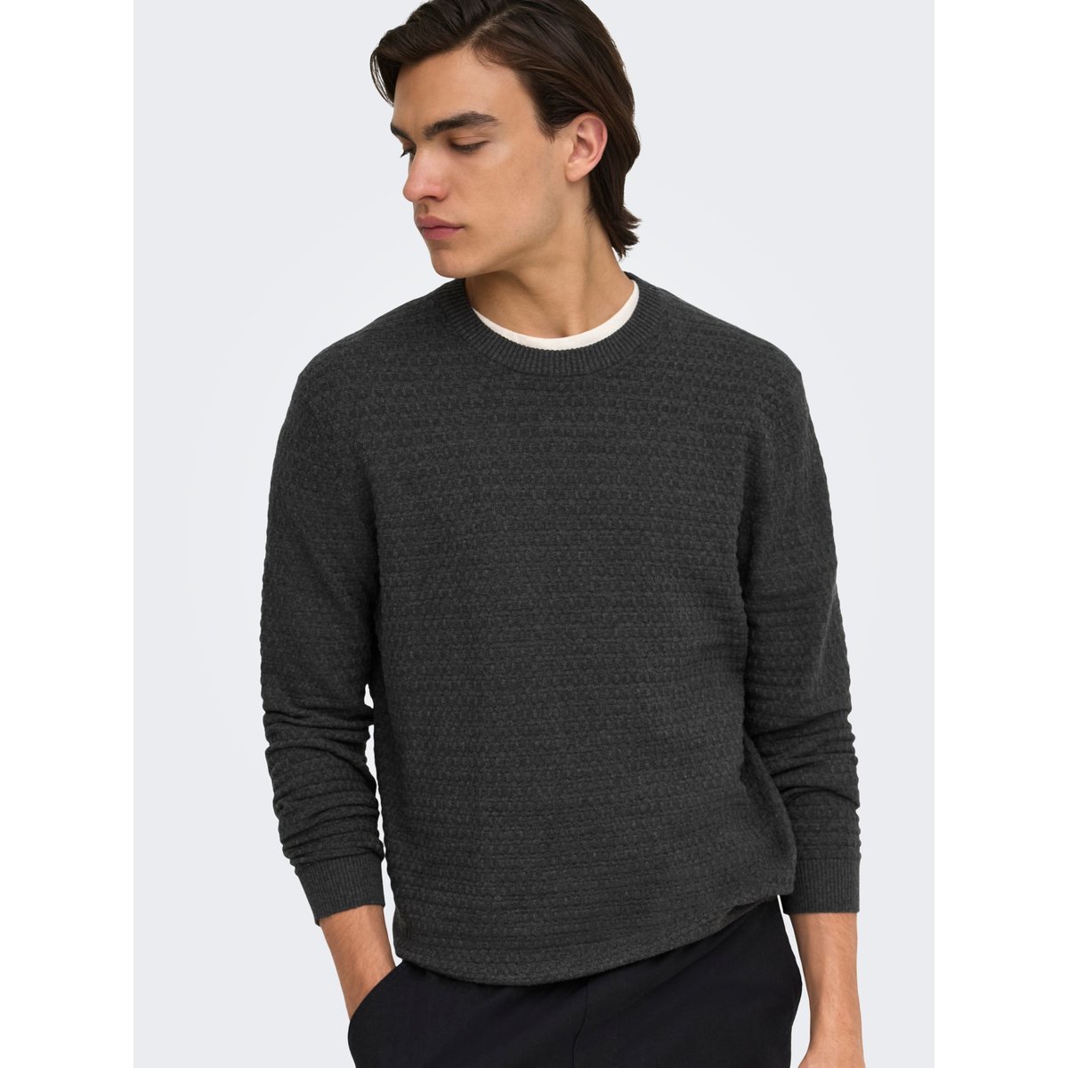 Pull En Maille dark grey melange, ONLY & SONS