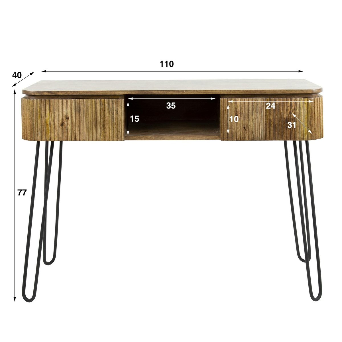 Console de chambre en bois de manguier motif baguette 2 tiroirs DELHI bois naturel, PIER IMPORT