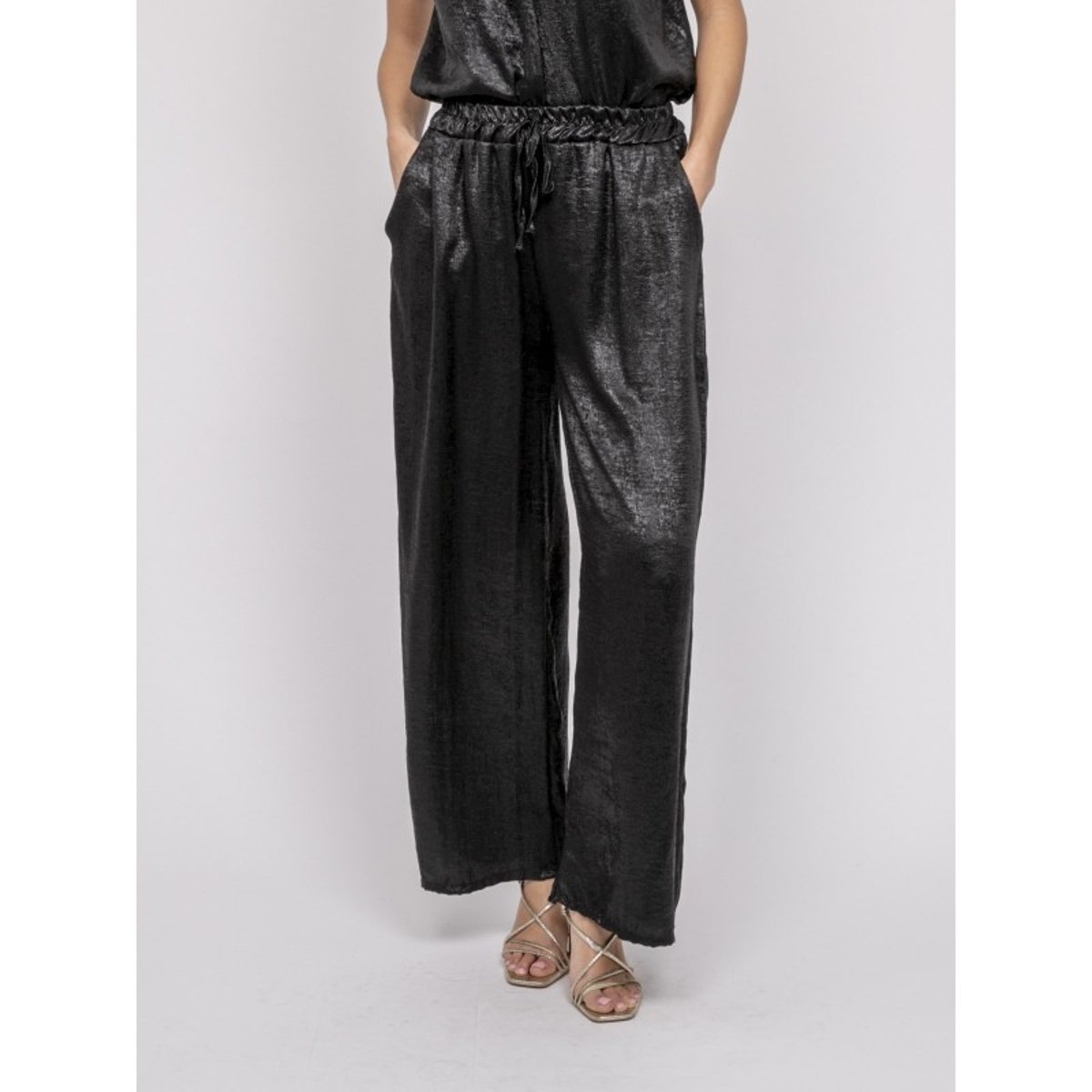 Pantalon Fluide Métallisé Edwina noir, DONA LISA