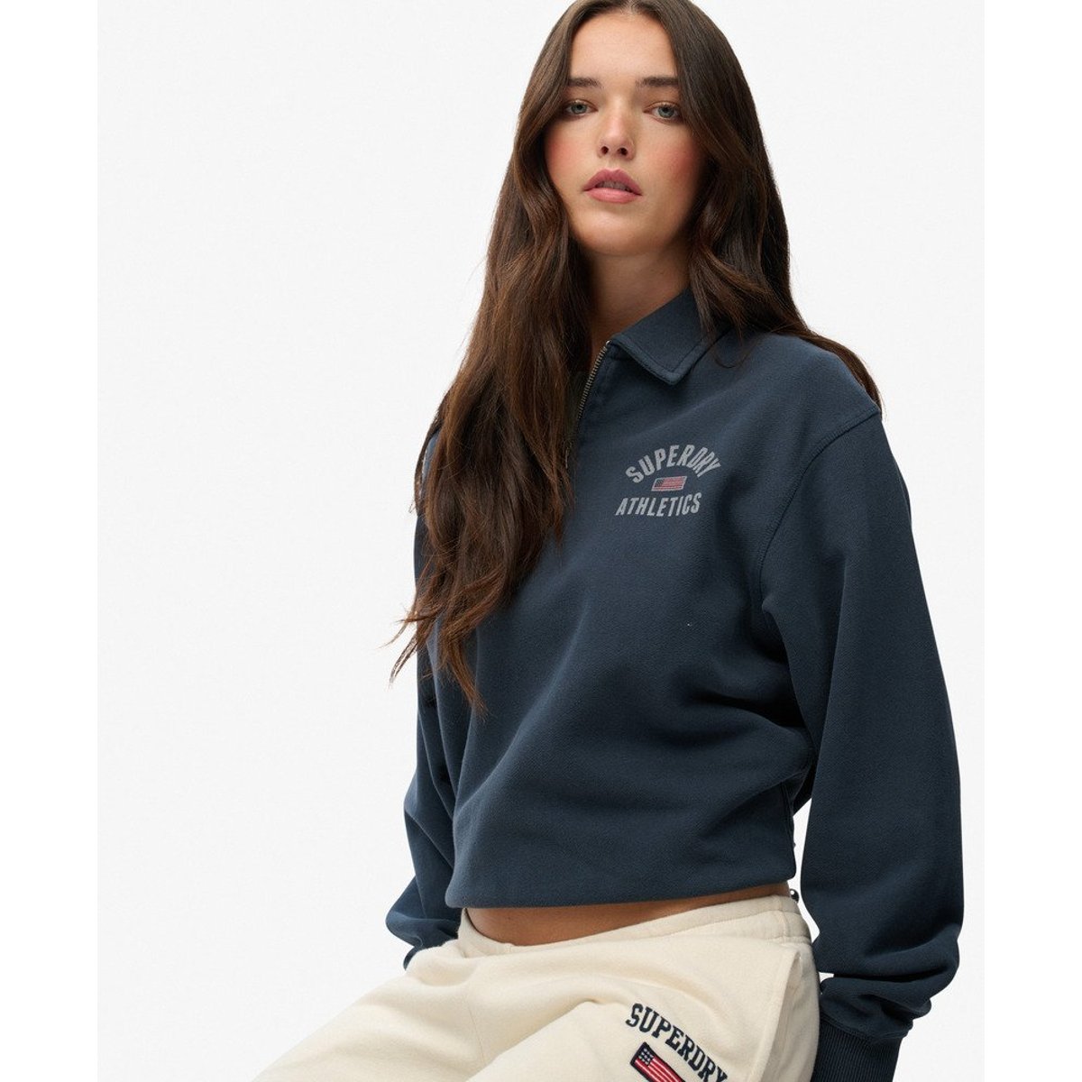 Athletic Pull Col Zippé Mi-Hauteur bleu marine éclipse, SUPERDRY