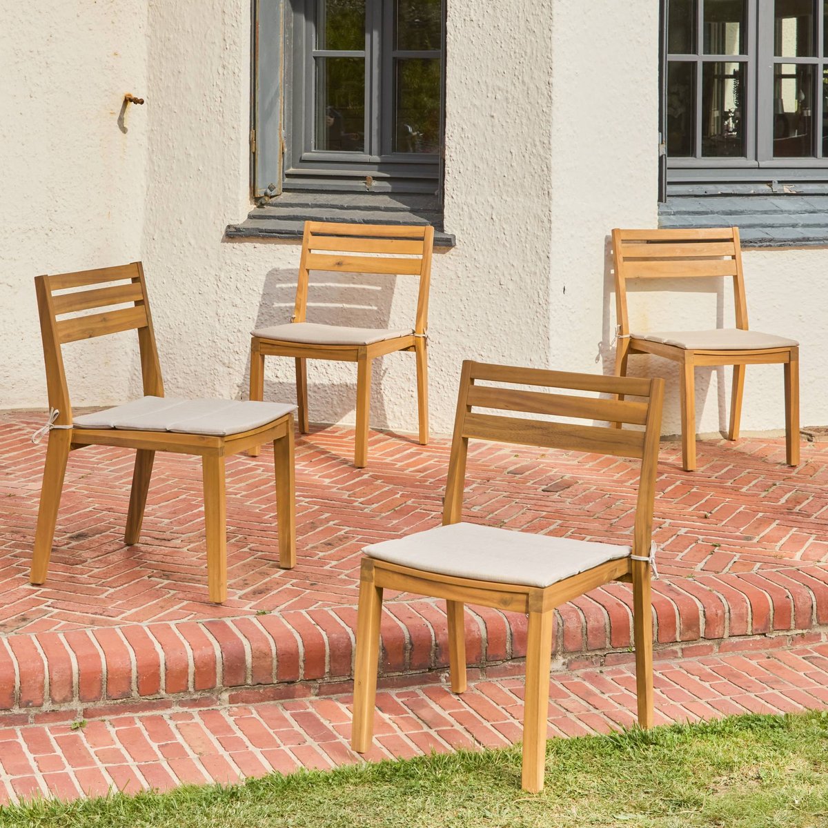 Chaise de jardin bois d'acacia (lot de 4) MERINA beige, SWEEEK