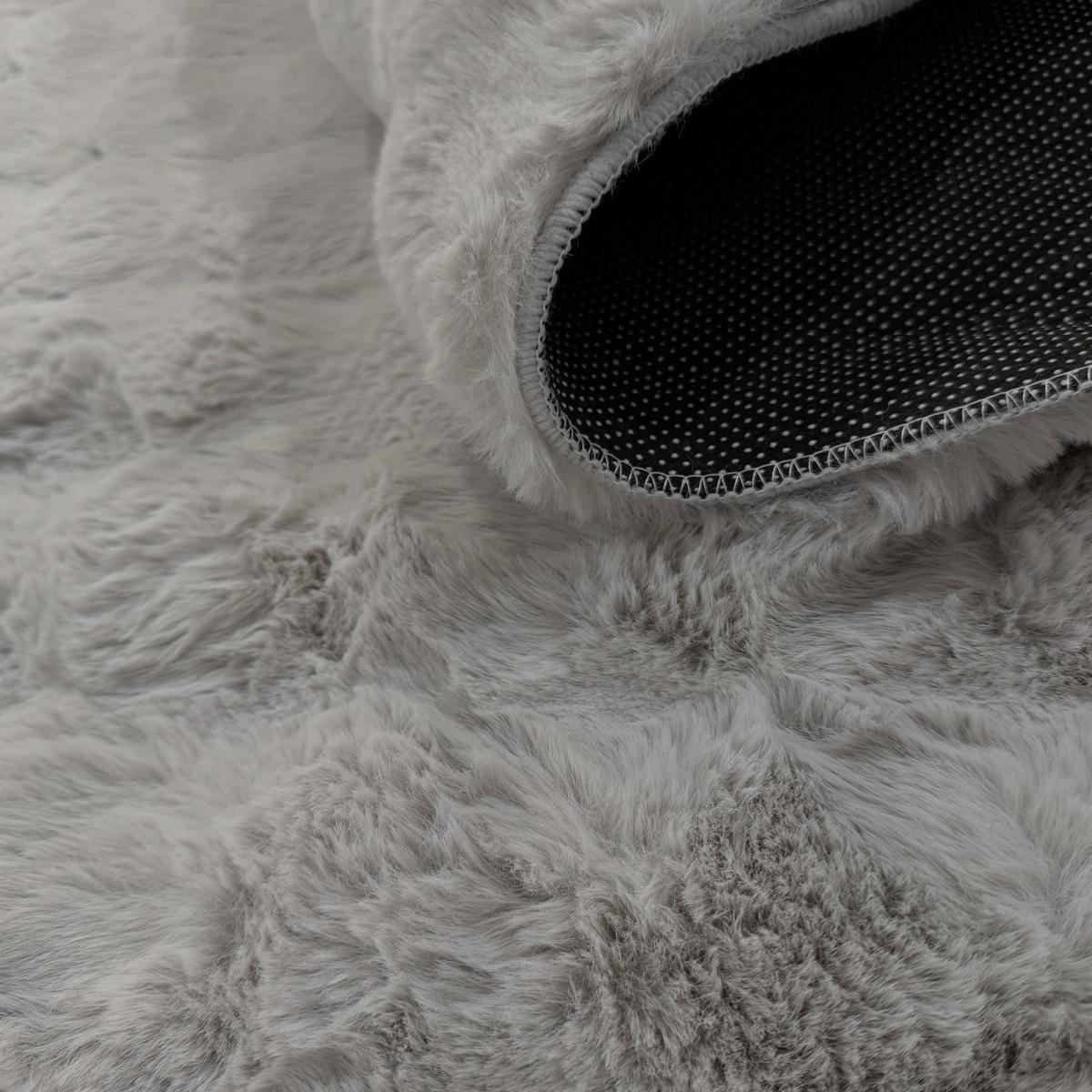 Tapis shaggy, faux uni sobre, poil long shaggy moelleux LYN58 BUBL gris, blanc, UN AMOUR DE TAPIS