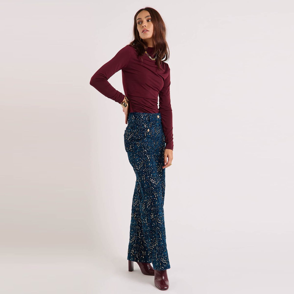 Pantalon velours et perles ELWEN bleu, WILD
