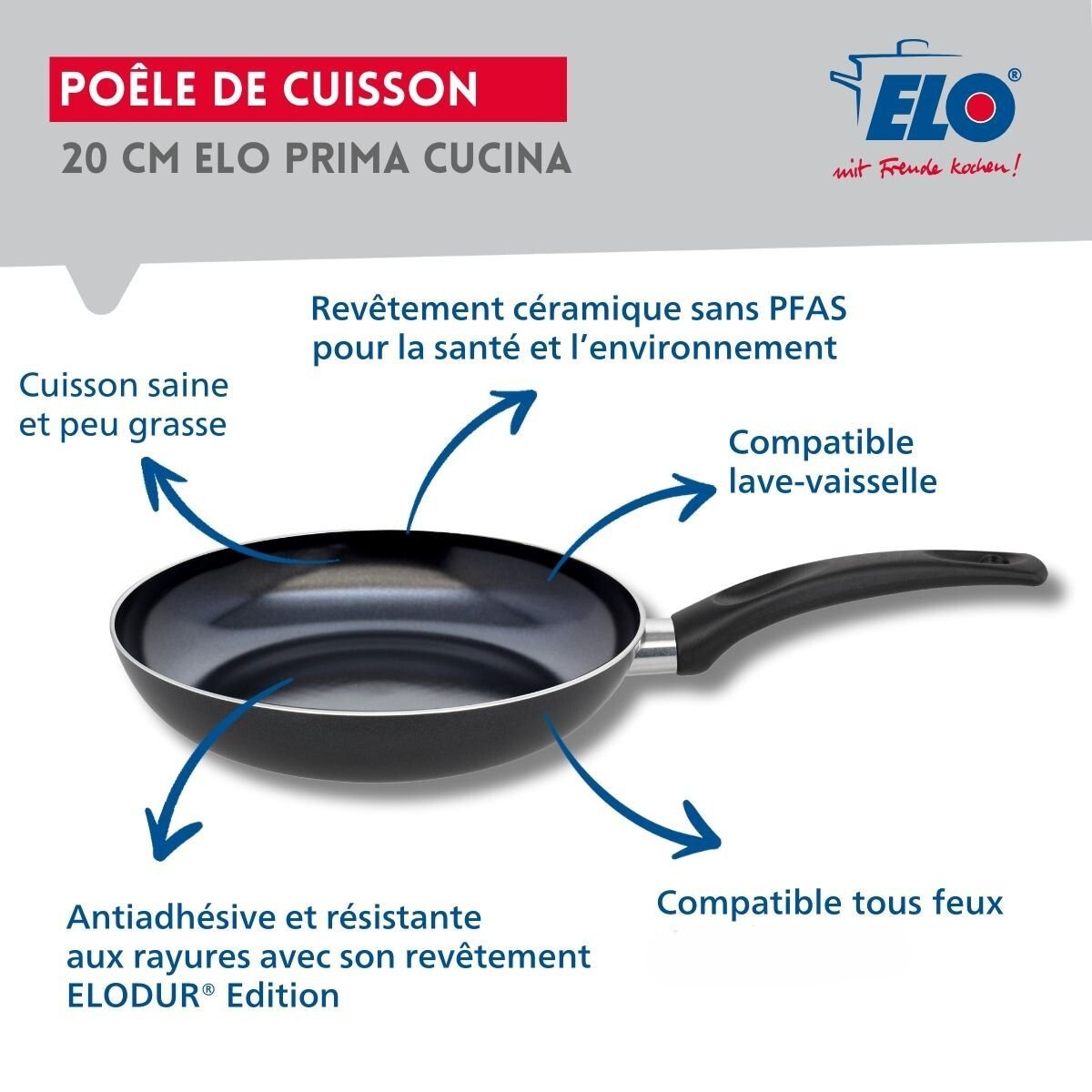 Poêle de cuisson sans PFAS PRIMA CUCINA noir, ELO