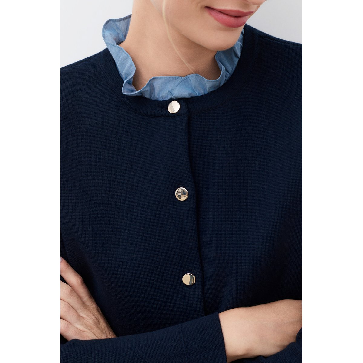 Pull droit col froncé MDELWYN bleu marine, CAROLL