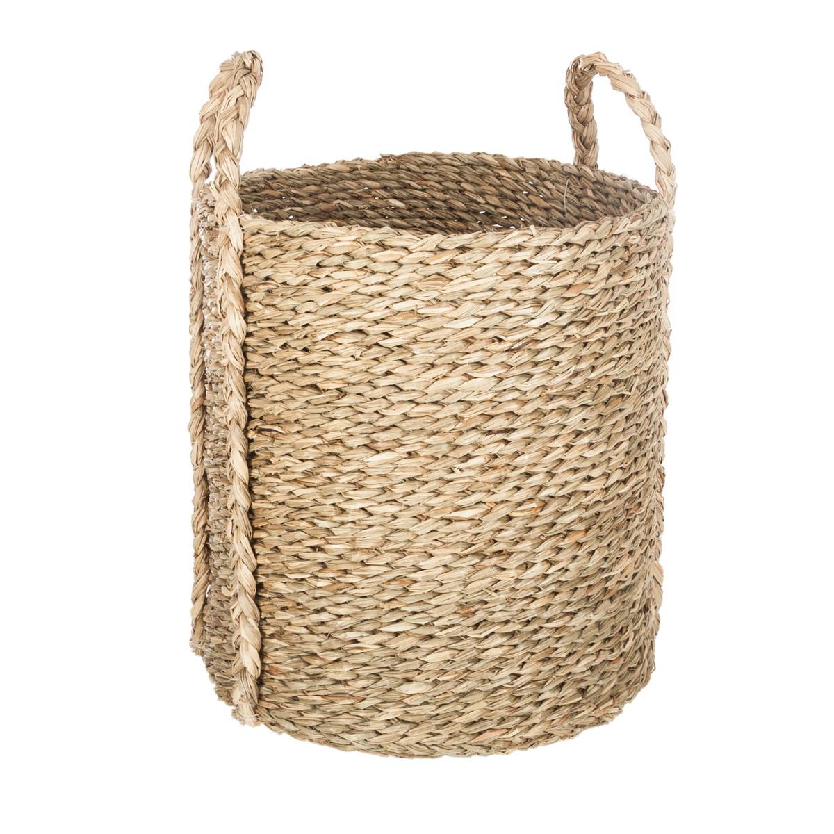 Lot de 3 paniers ronds en roseau tressé à poignées KILIAN beige, ATMOSPHERA