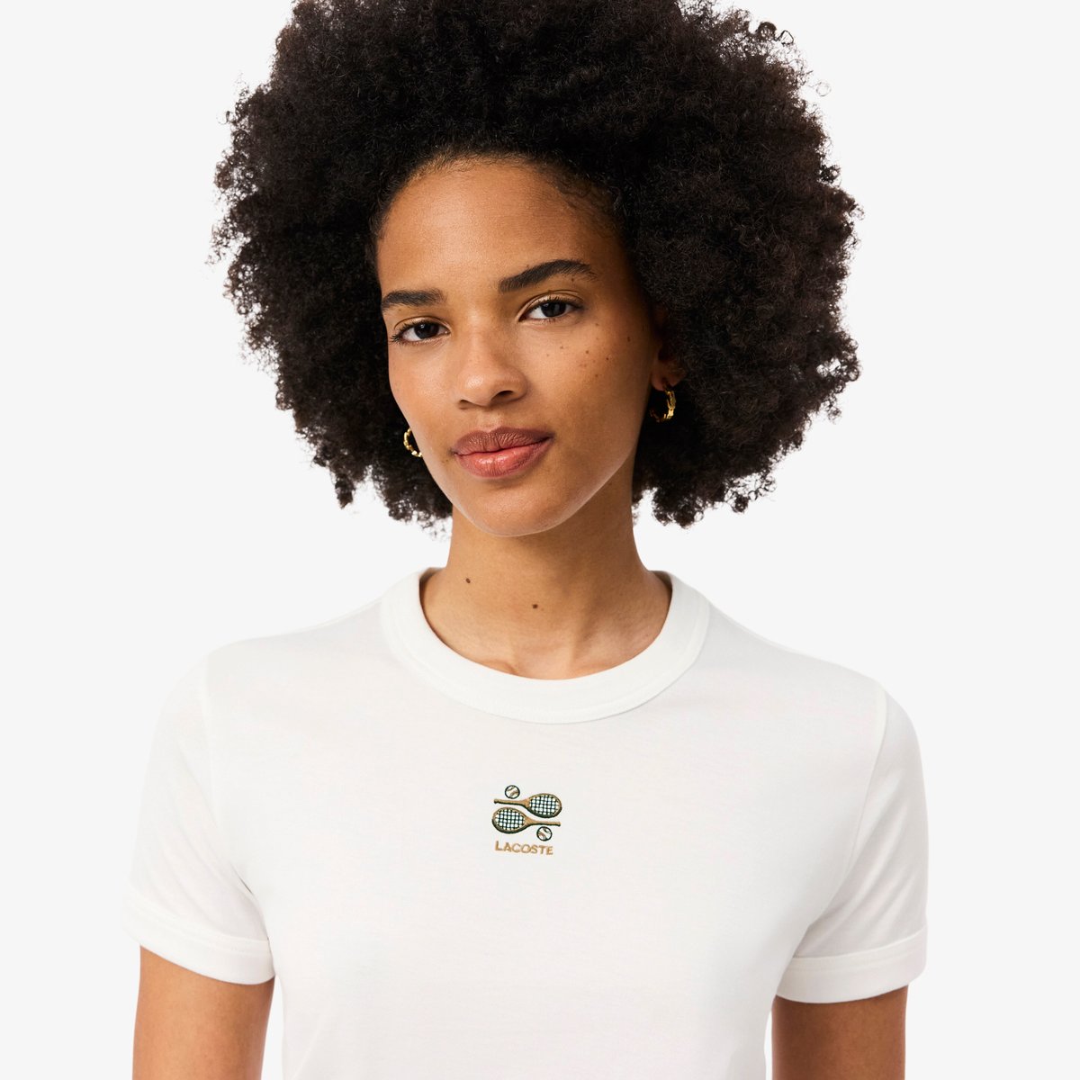 T-shirt jersey broderie blanc-70v, LACOSTE