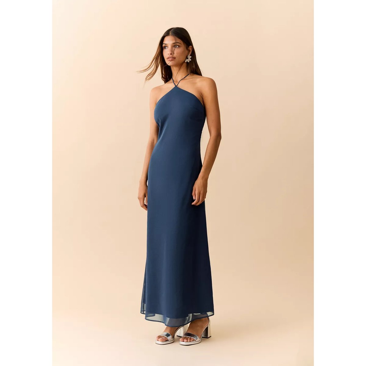 Robe halter fines bretelles bleu marine, MANGO TEEN
