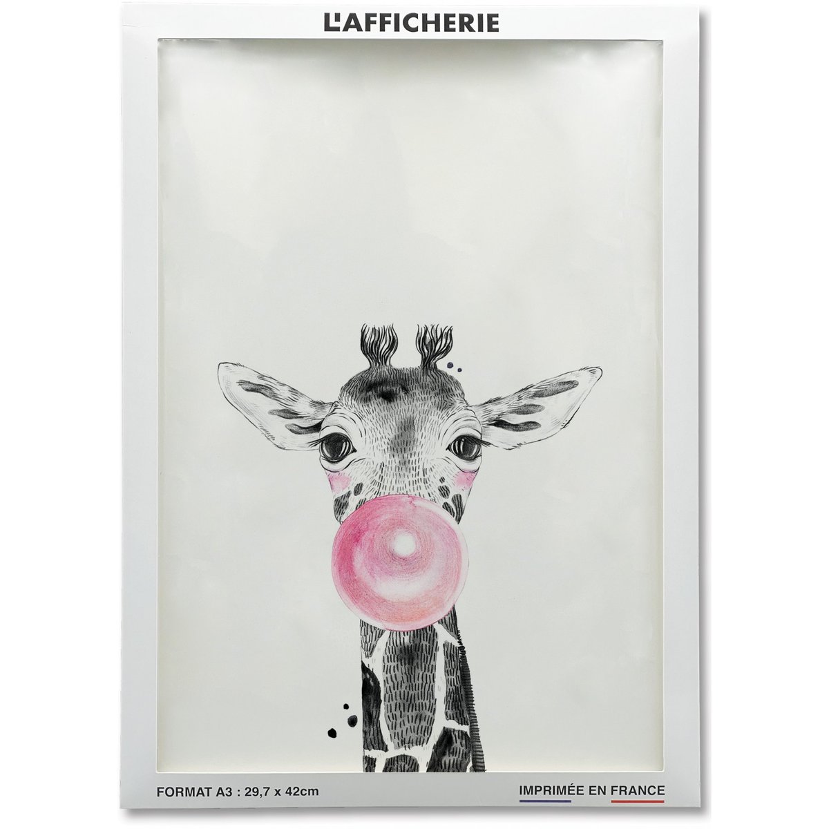 Affiche Bulle de Girafe Rose blanc, L'AFFICHERIE