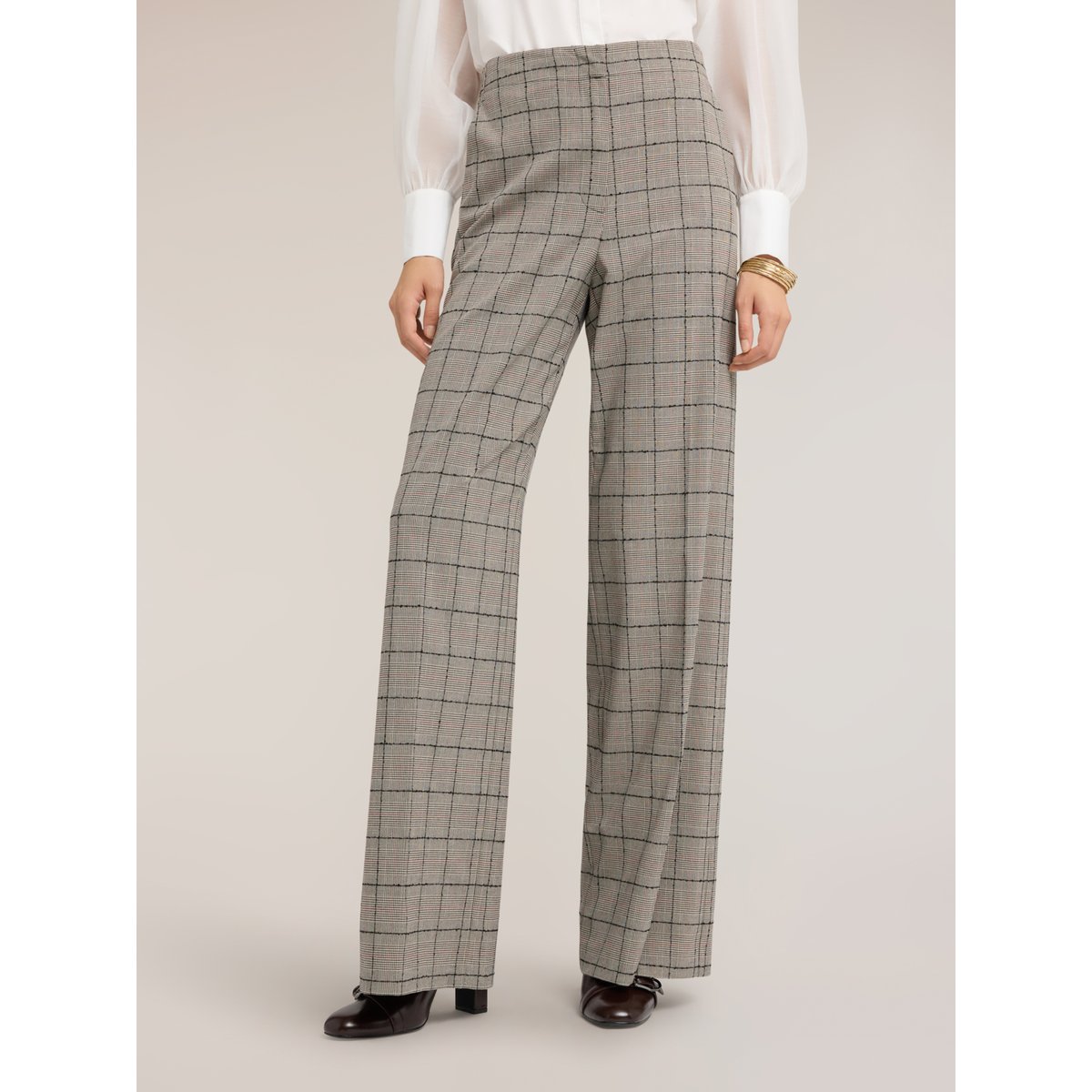 Pantalon palazzo à motif Prince de Galles gris, MOTIVI