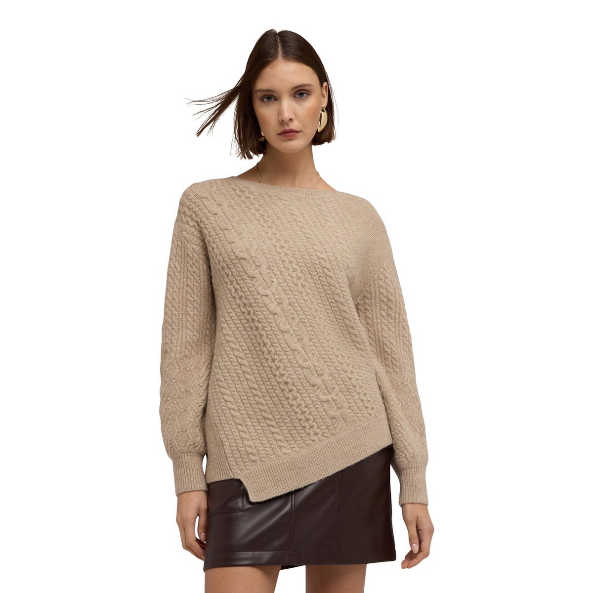 Pull asymétrique à tresses beige, MOTIVI