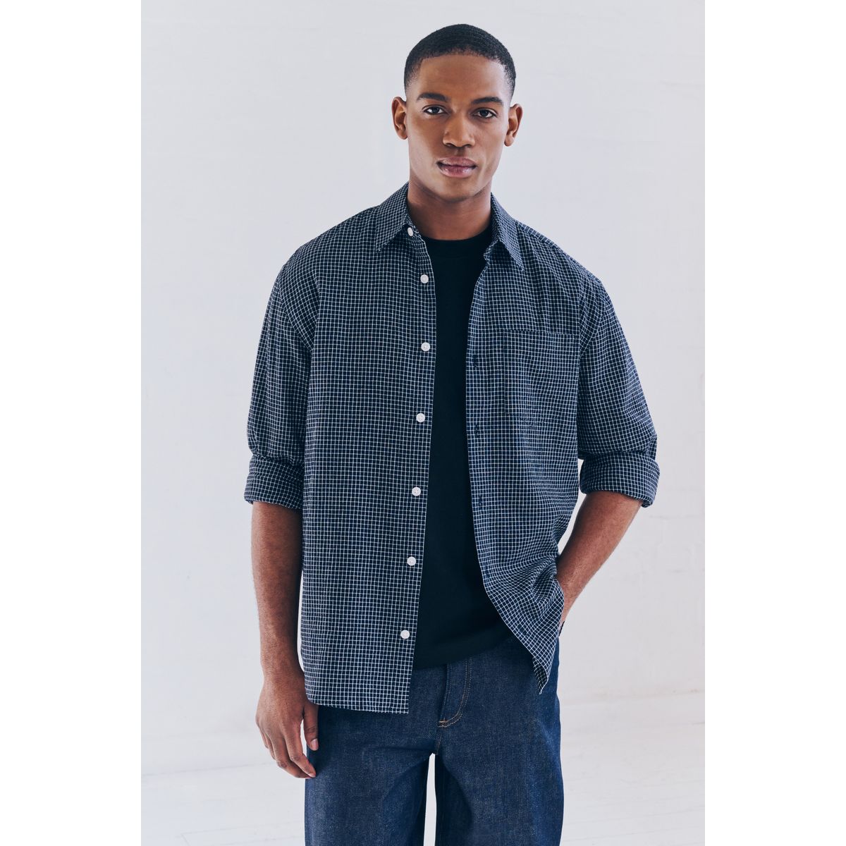 Chemise à manches longues et carreaux bleu marine, NEXT