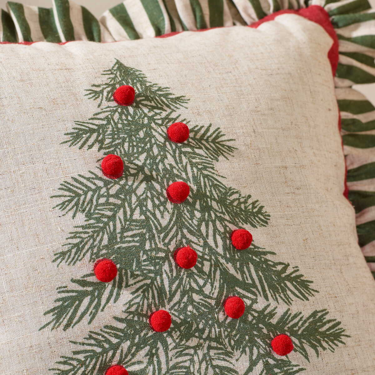 Frilled Christmas Tree Cushion green, CATHERINE LANSFIELD