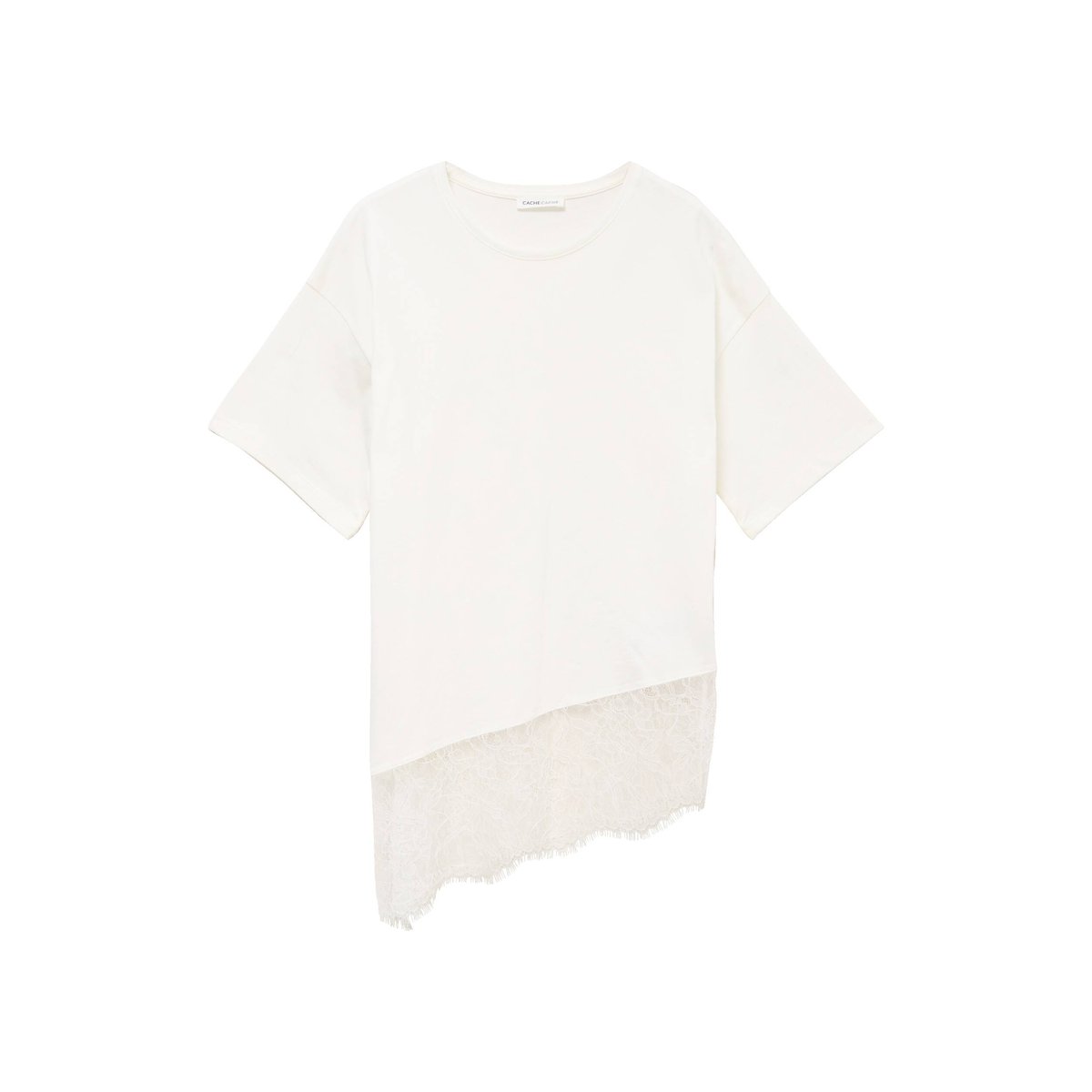 T-shirt oversize longue dentelle ecru, CACHE CACHE