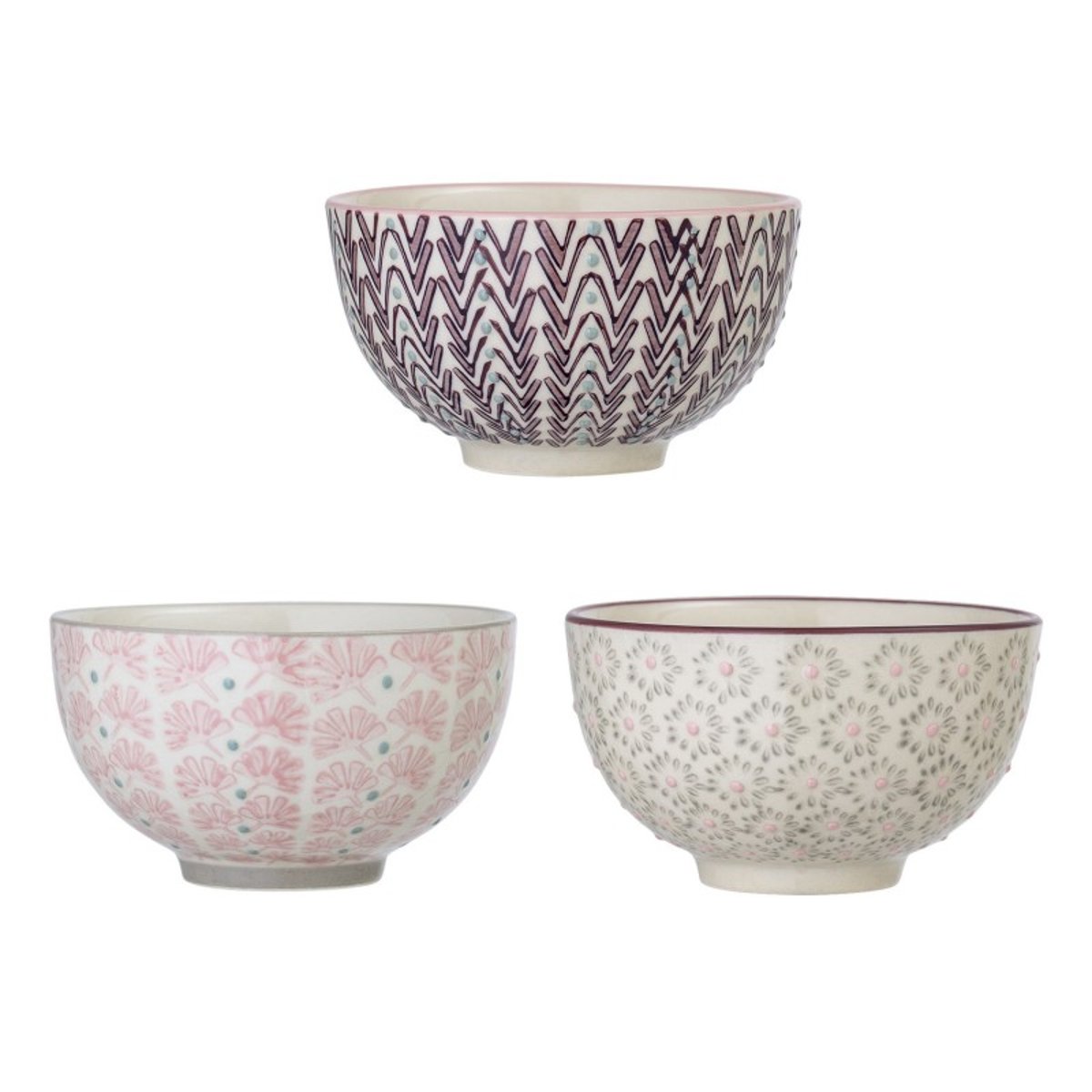 Bol grès floral géométrique MAYA set de 3 multicolore, BLOOMINGVILLE