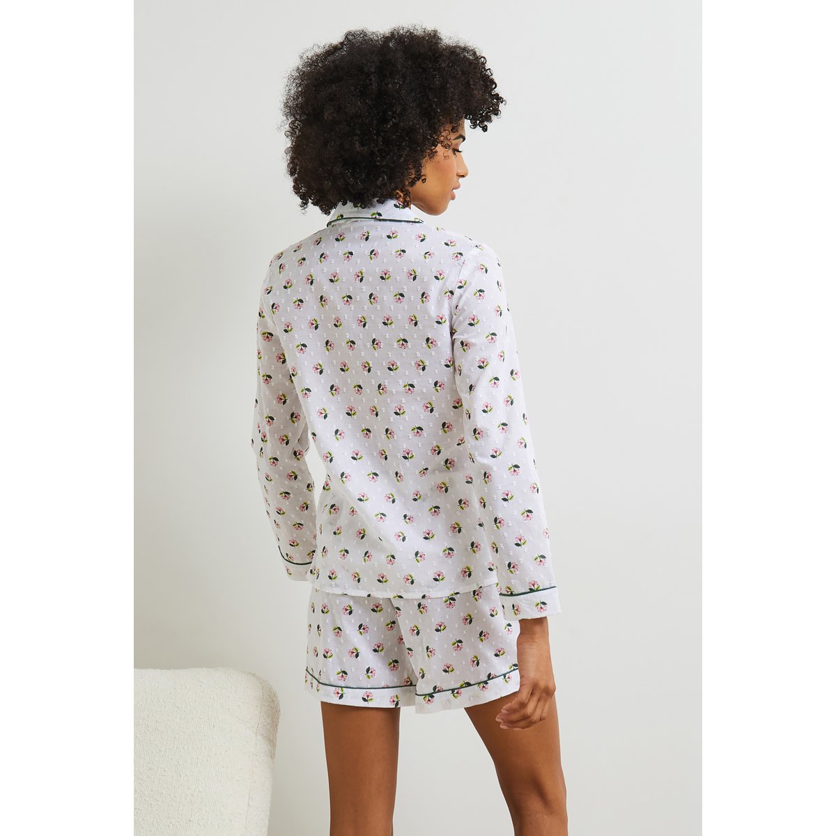 MONOPRIX - Pyjashort imprimé en coton plumetis, Bio - BLANC - Feminin blanc, MONOPRIX
