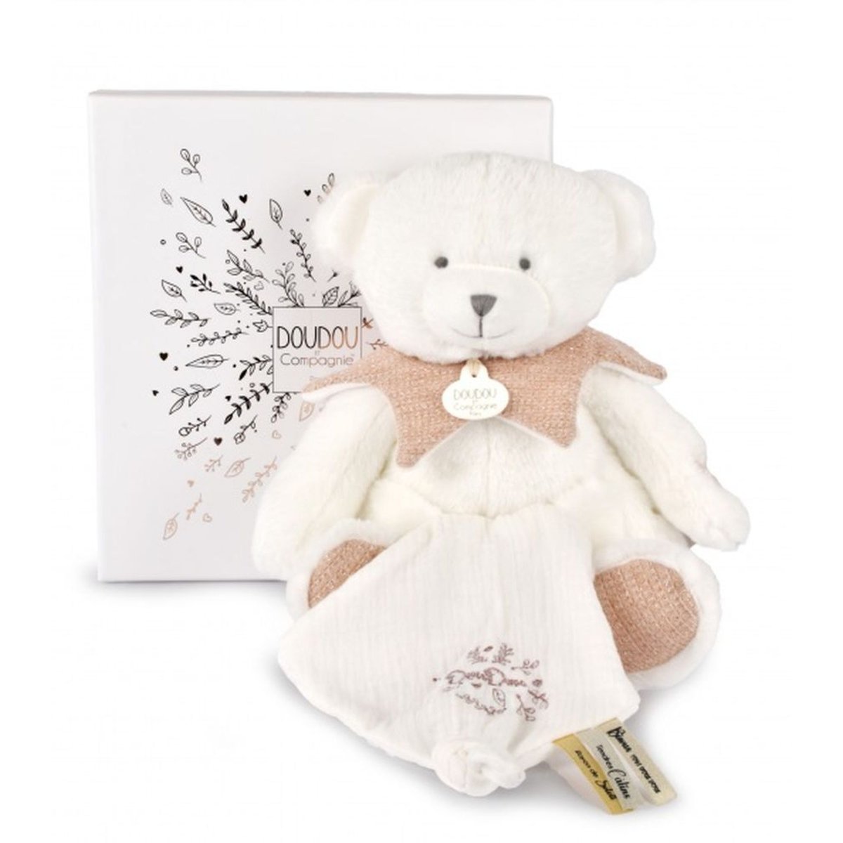 DOUDOU 25 ANS - OURS ROSE Pantin avec doudou mouchoir couleur unique, DOUDOU ET COMPAGNIE
