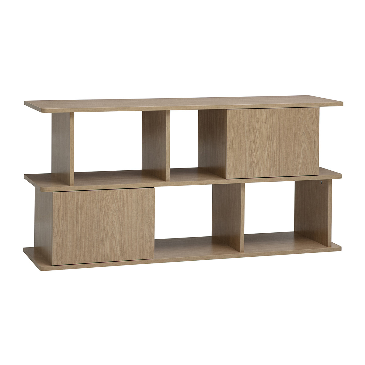 Bibliothèque basse avec rangements finition bois clair chêne L140 cm JANICE couleur unique, MILIBOO