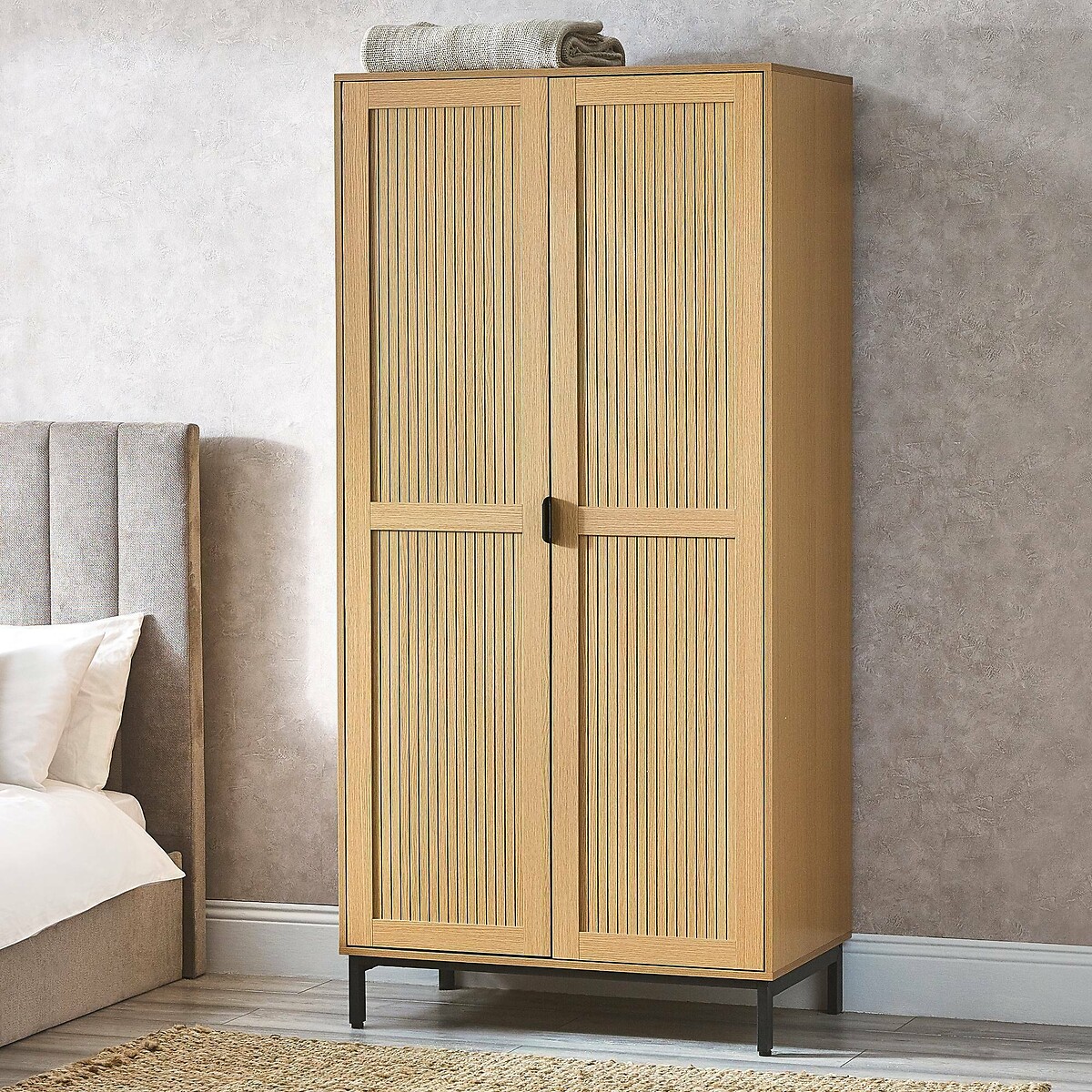 Gia Slatted Oak 2 Door Wardrobe oak, SO'HOME