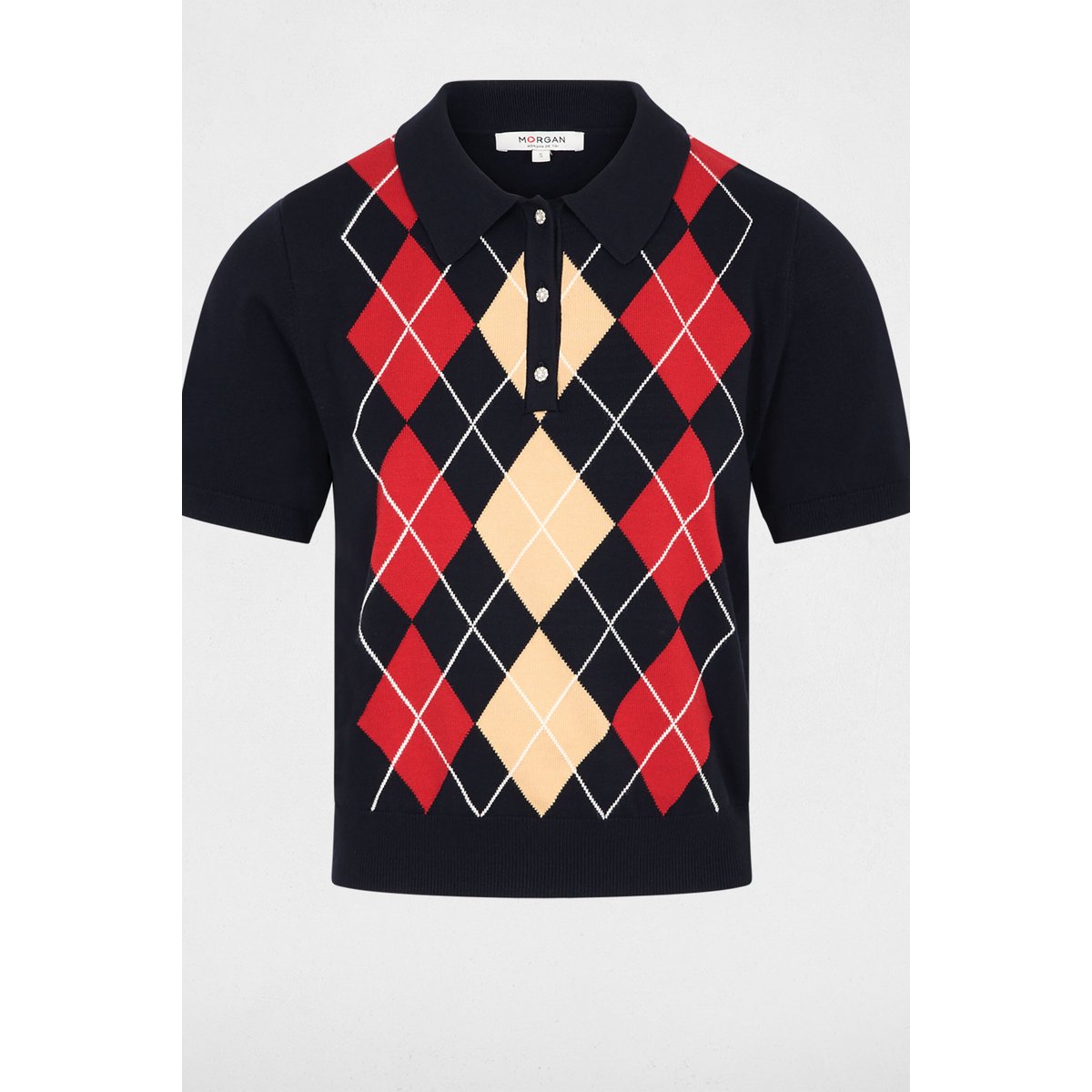 Pull col polo bleu marine, MORGAN