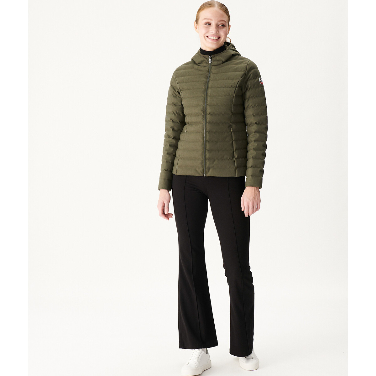 Cloe Quilted Padded Jacket with Hood and Zip Fastening military khaki, JOTT