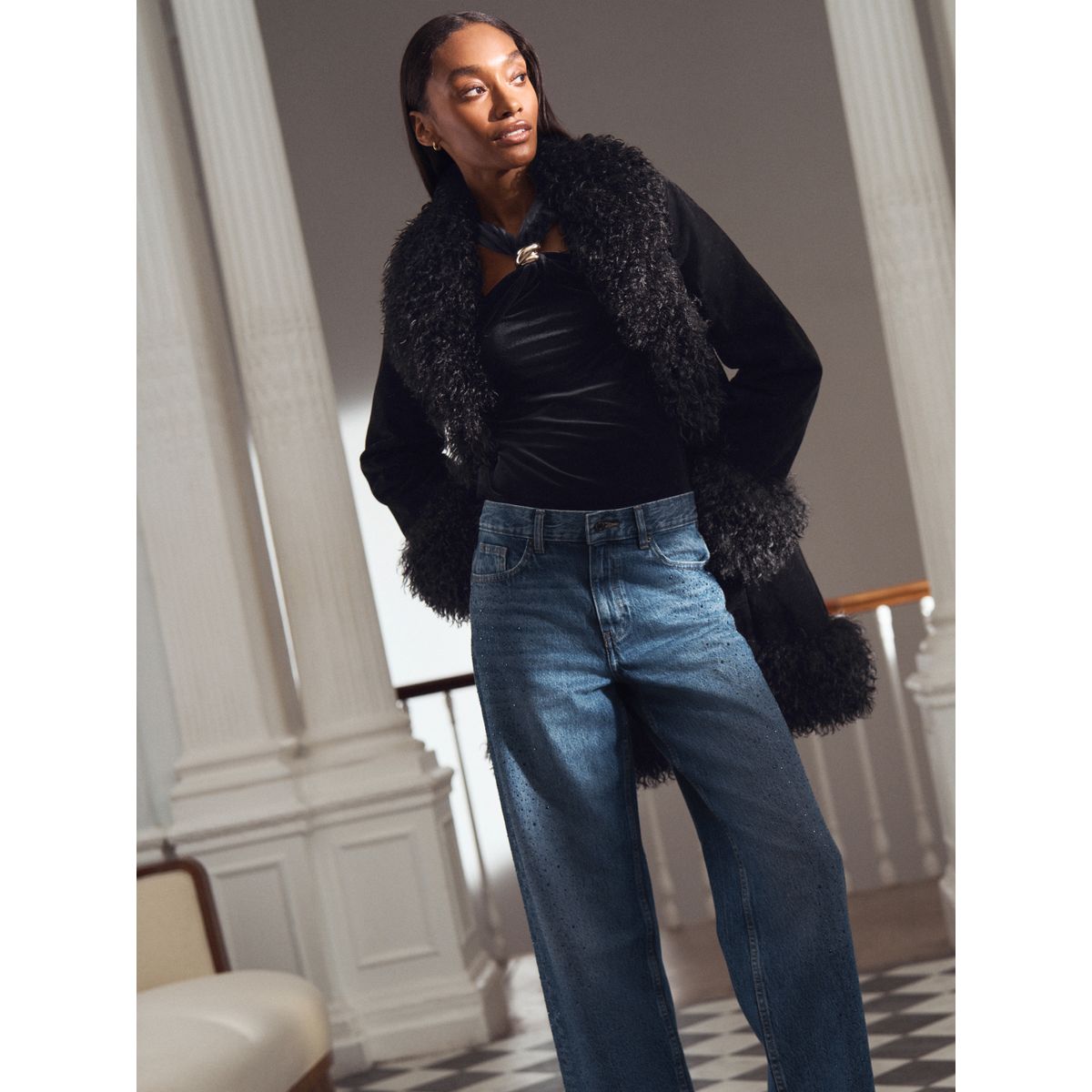 Veste doublée de imitation fourrure penny lane noir, NEXT