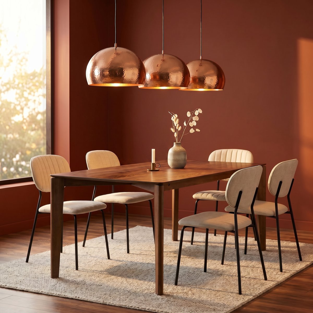 Table repas 150 cm placage noyer naturel foncé, ZAGO