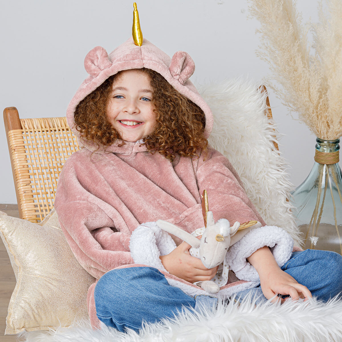 Plaid sweatshirt capuche enfant HIIS rose, ATMOSPHERA FOR KIDS