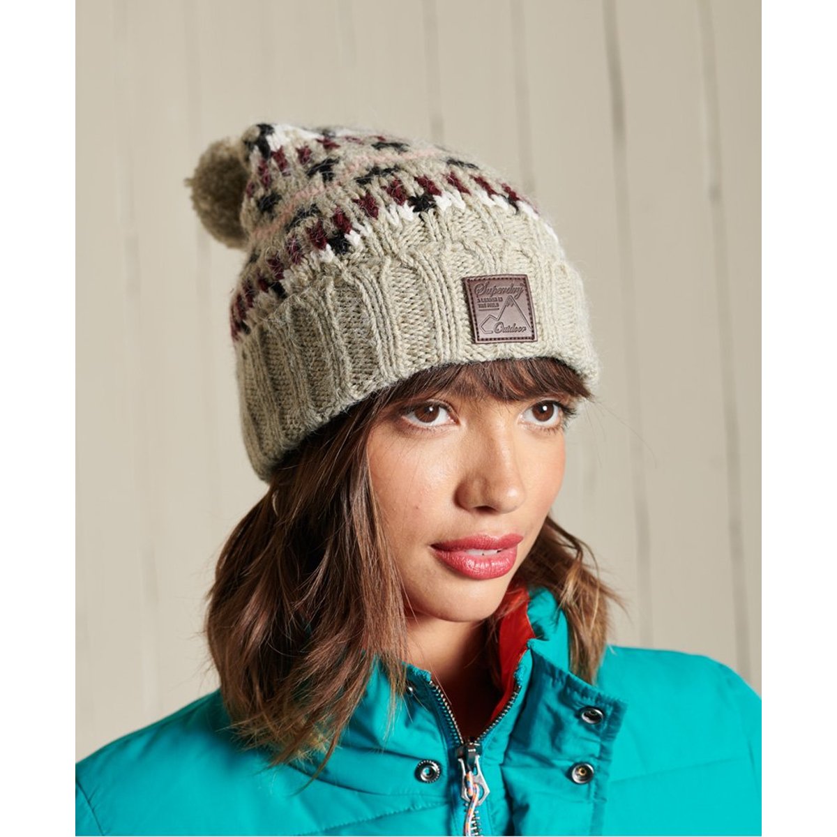 Bonnet en maille Intarsia grège chiné, SUPERDRY