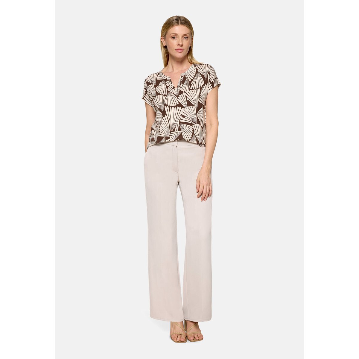 T-shirt basique à encolure en v marron/beige, BETTY BARCLAY