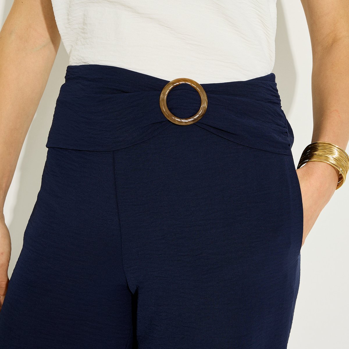 Pantalon fluide drapé bleu marine, GRAIN DE MALICE
