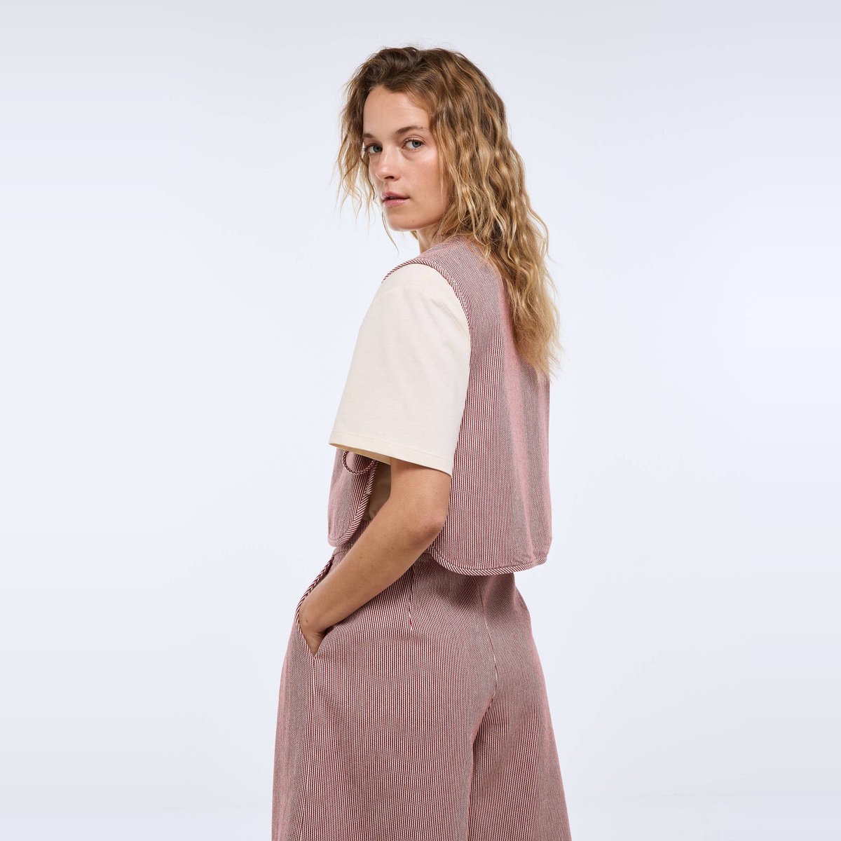 Veste sans manches rayée en coton rouge, MONOPRIX