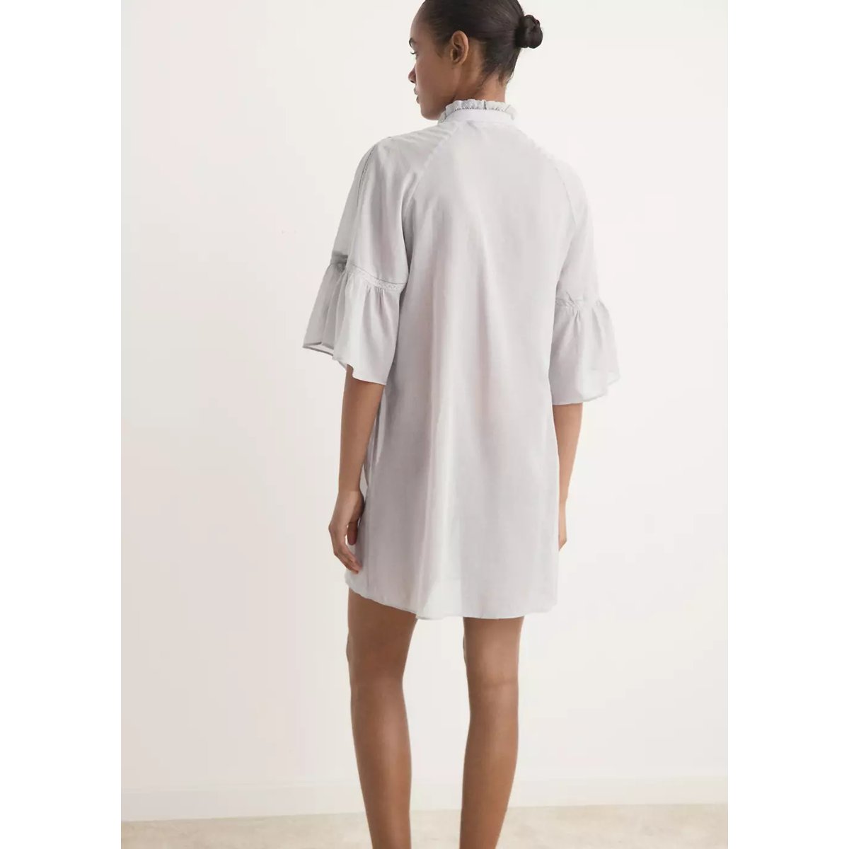 Chemise de nuit coton manches courtes gris clair/pastel, MANGO
