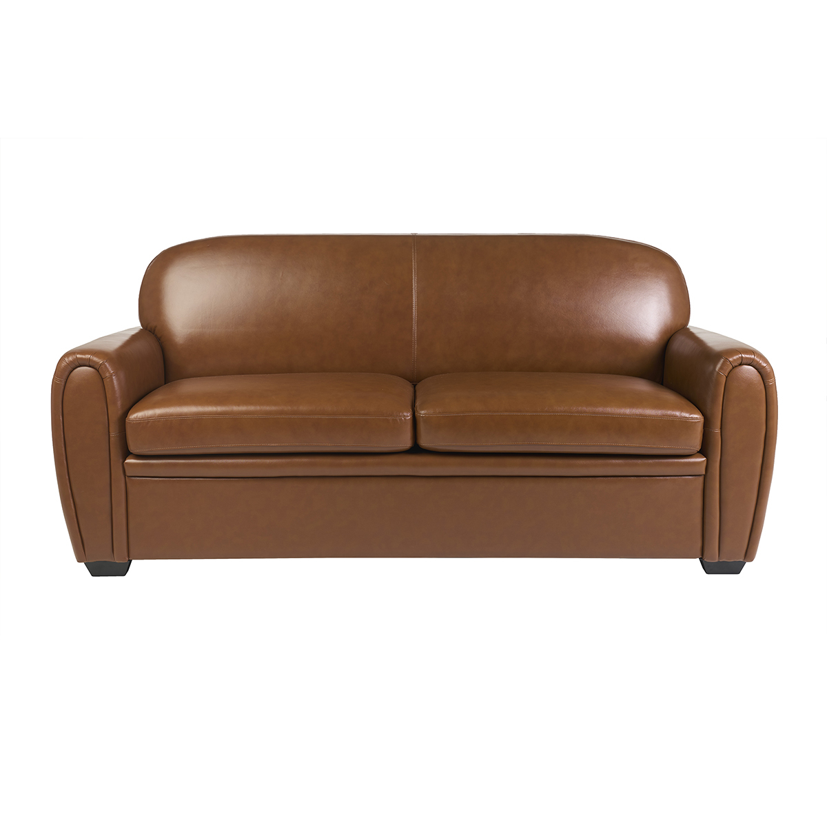 Canapé convertible vintage 3 places cuir marron et bois noir avec matelas 9 cm CLUB marron, MILIBOO