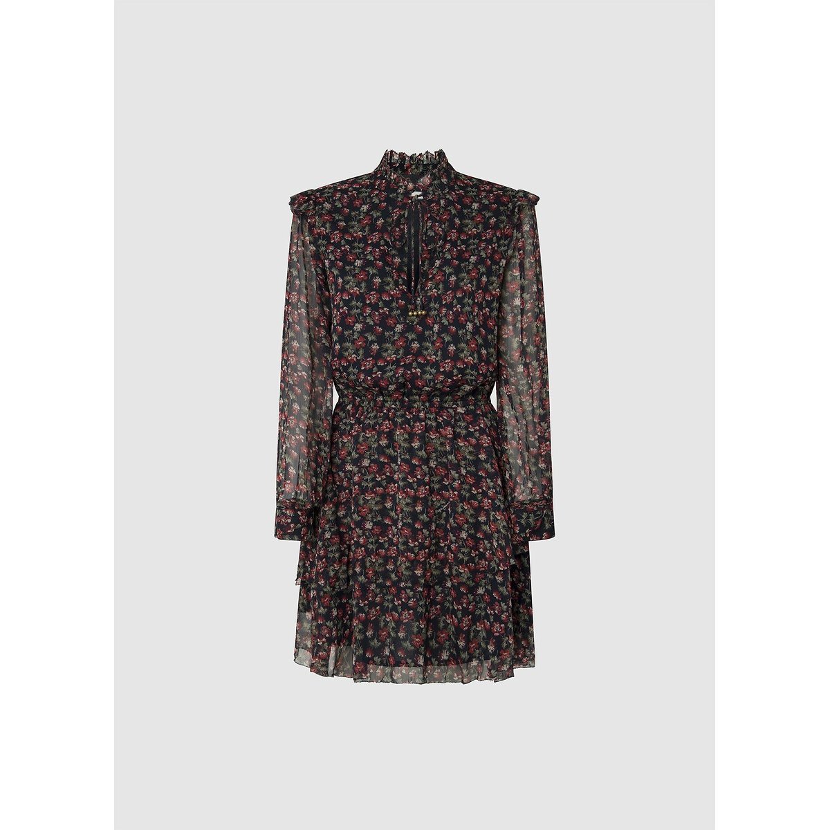Robe manches longues en voile OLIVE imprimé fond marine, PEPE JEANS
