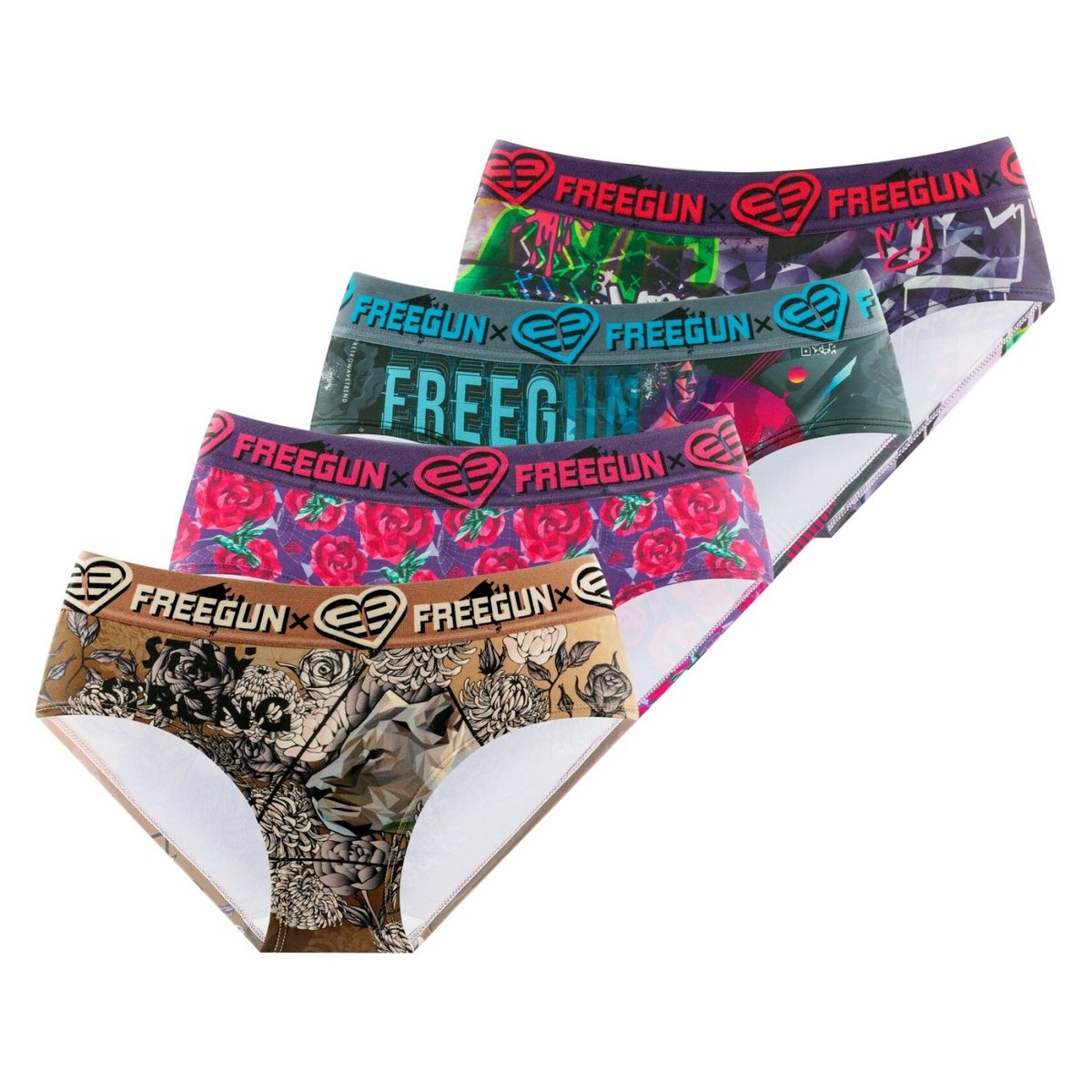 Lot De 4 Culottes Microfibre rose/violet/turquoise/noir/beige, FREEGUN