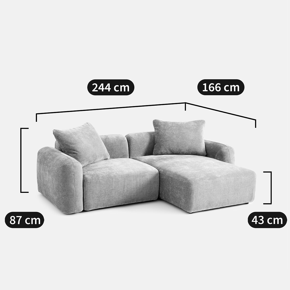 Canapé modulable, d'angle droit, avec méridienne, en chenille épaisse, AMAD vert sauge, LA REDOUTE INTERIEURS
