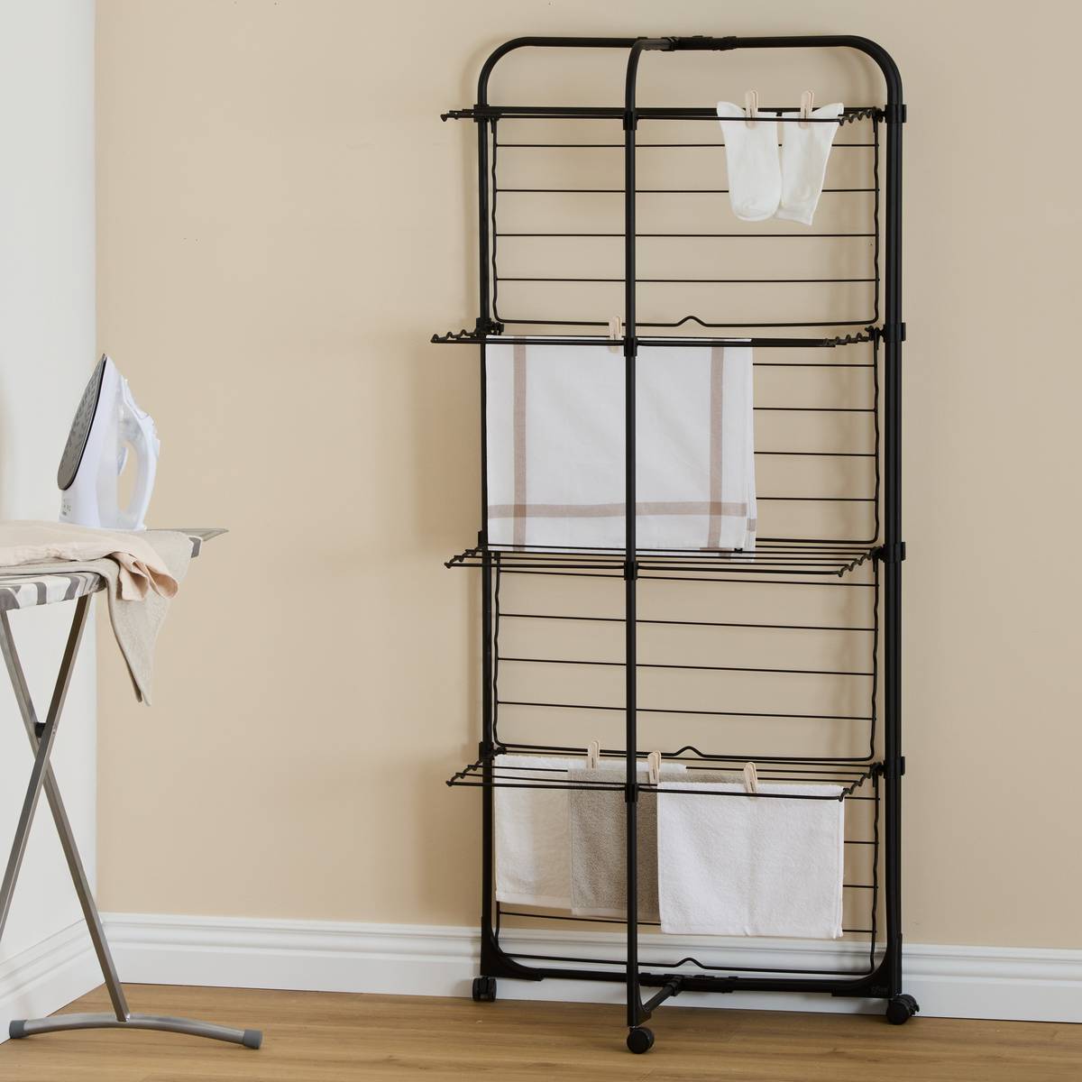 Étendoir à linge tour pliable OLYMPE noir, 5FIVE SIMPLY SMART