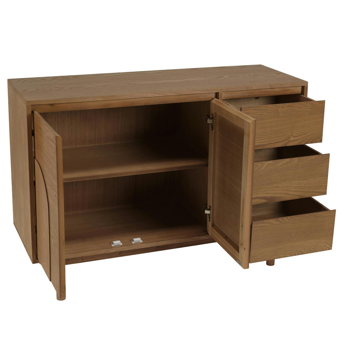 Buffet couleur naturelle 3 tiroirs 2 portes décor motif arrondi CORIA bois naturel, PIER IMPORT