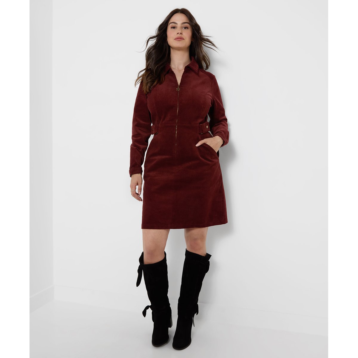 Robe en Velours Côtelé Zippée Devant Betsy rouge, JOE BROWNS