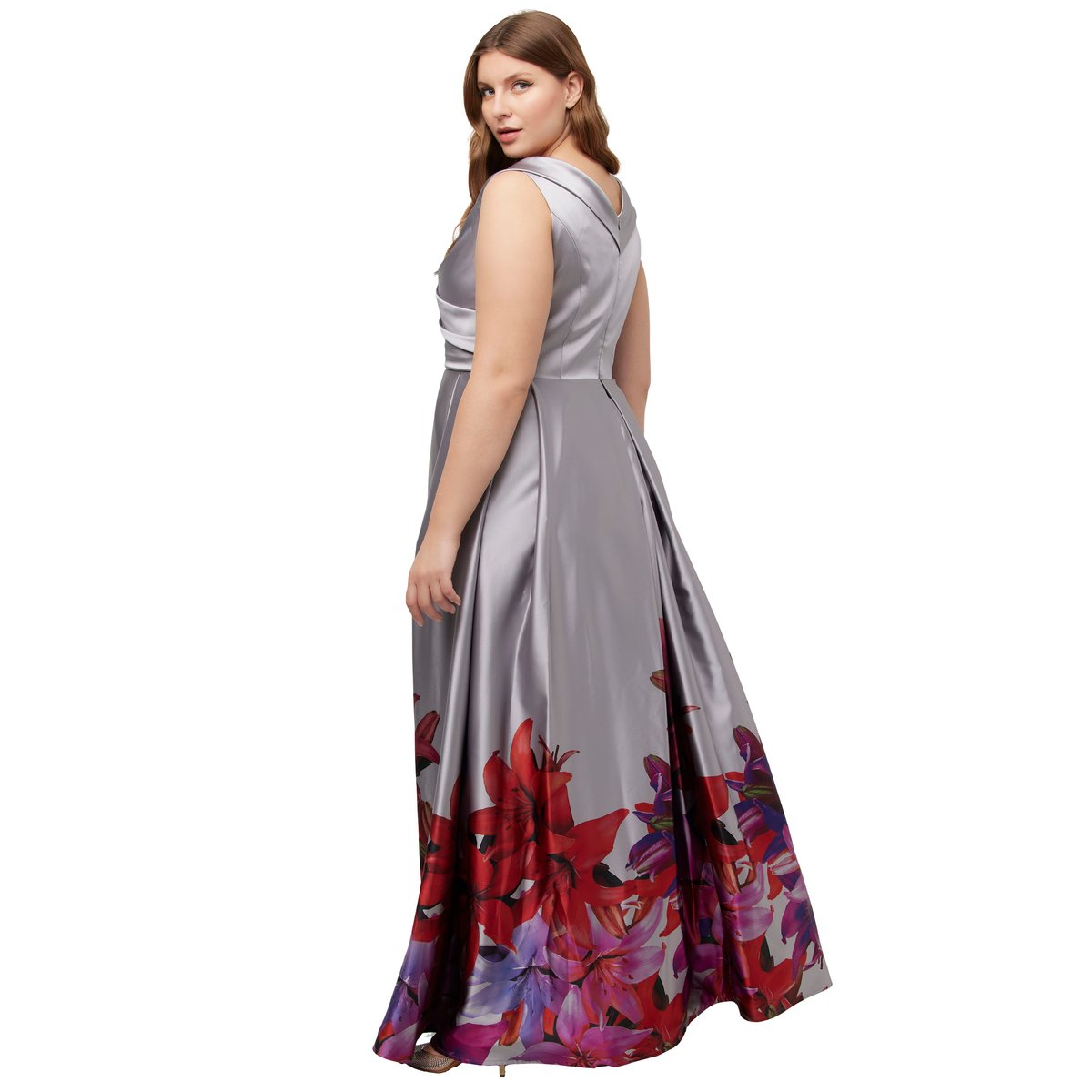 Robe de soirée, bordure, ligne en A gris métal, ULLA POPKEN
