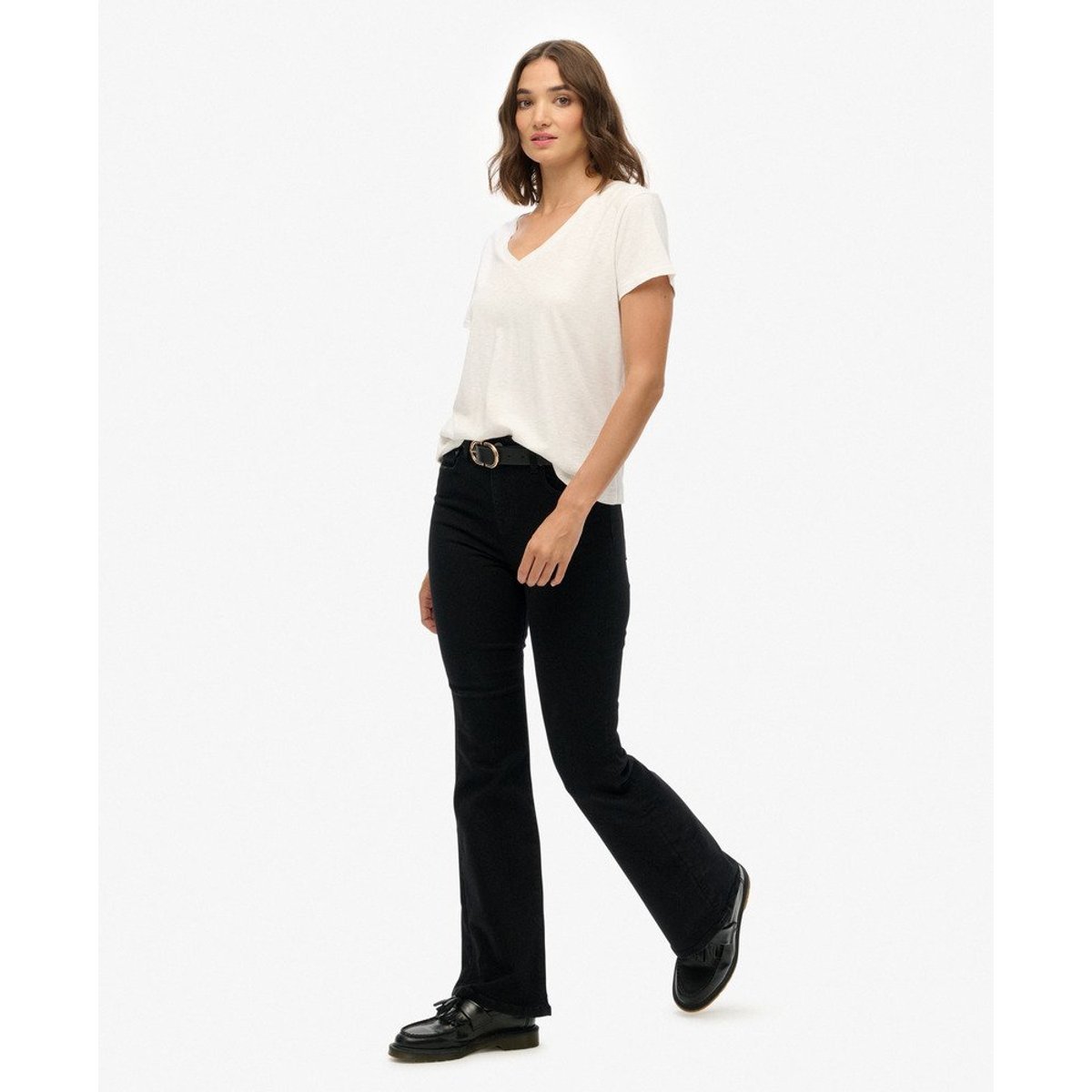 Jean évasé taille moyenne en coton bio noir, SUPERDRY