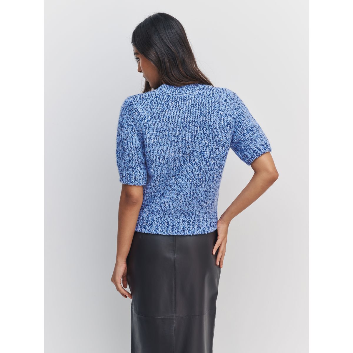 T-shirt torsadé à manches mi-longues en laine bleu multi, NEXT
