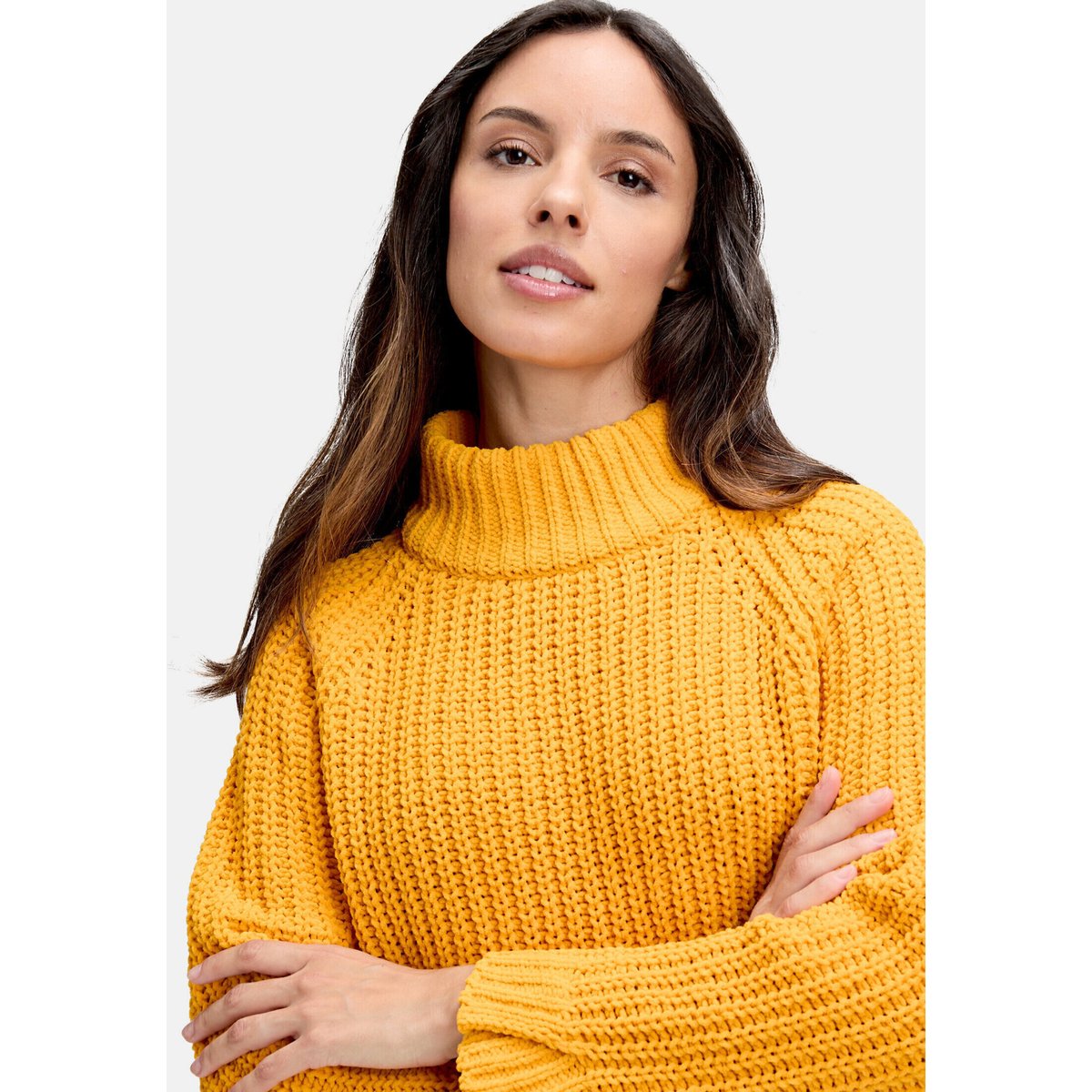 Pull-over en maille à col droit golden orange, CARTOON