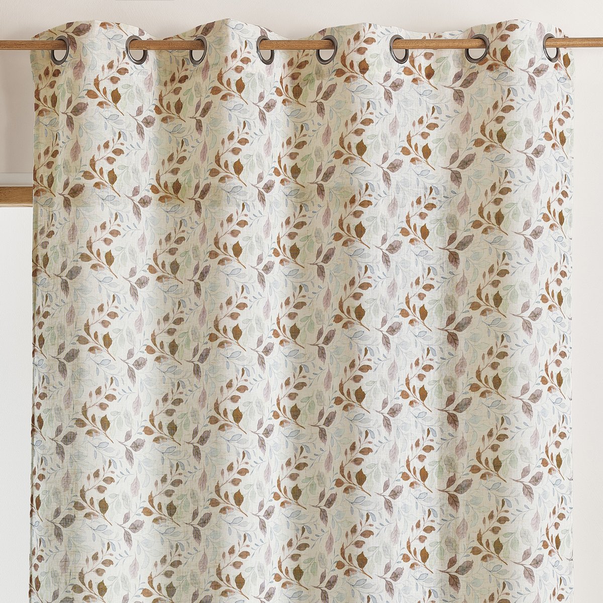 Voilage poly-lin imprimé à motif feuillage avec œillets - QABANE marron, HOME MAISON