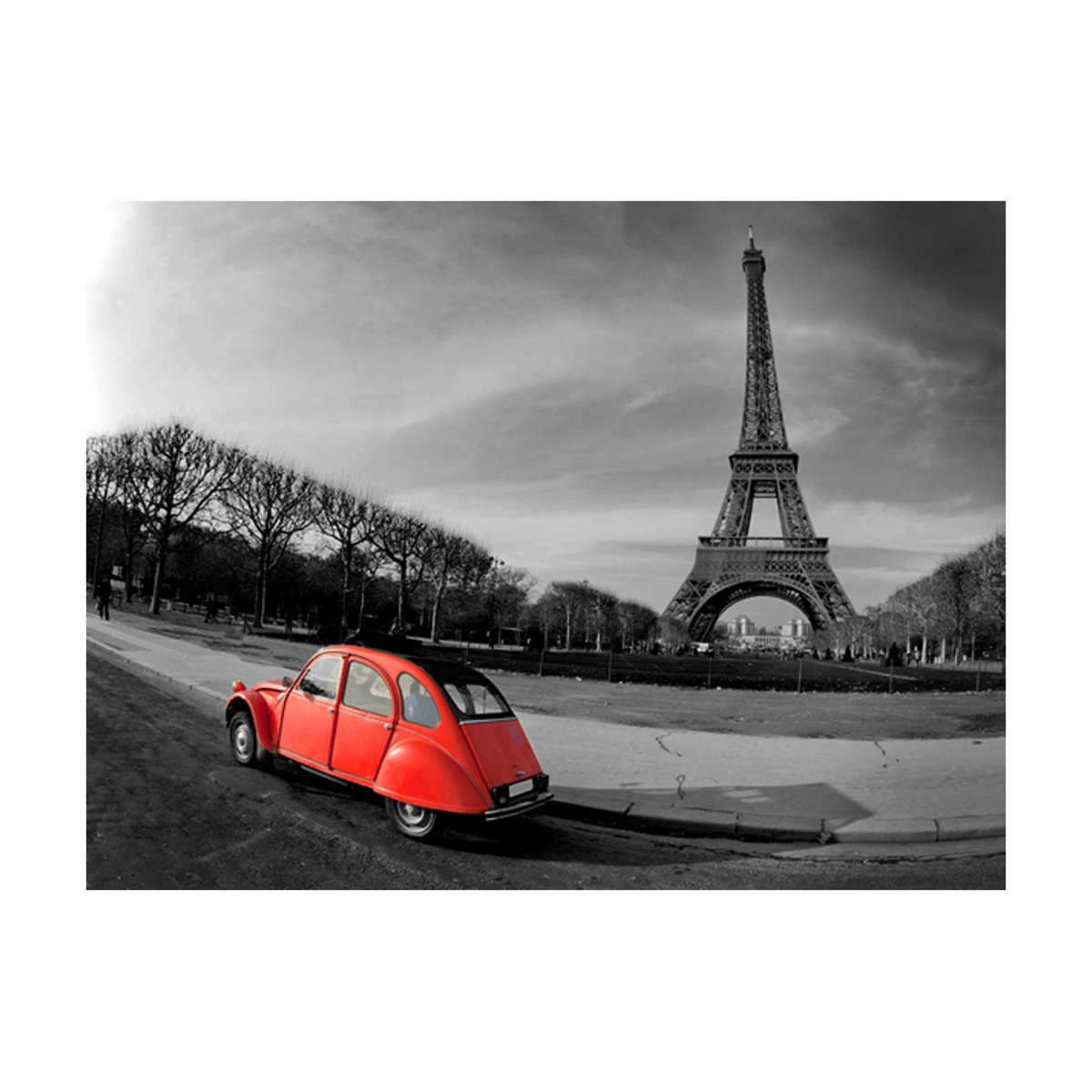 Papier peint intissé panoramique Ville et Architecture Tour Eiffel et voiture rouge noir, EDEN