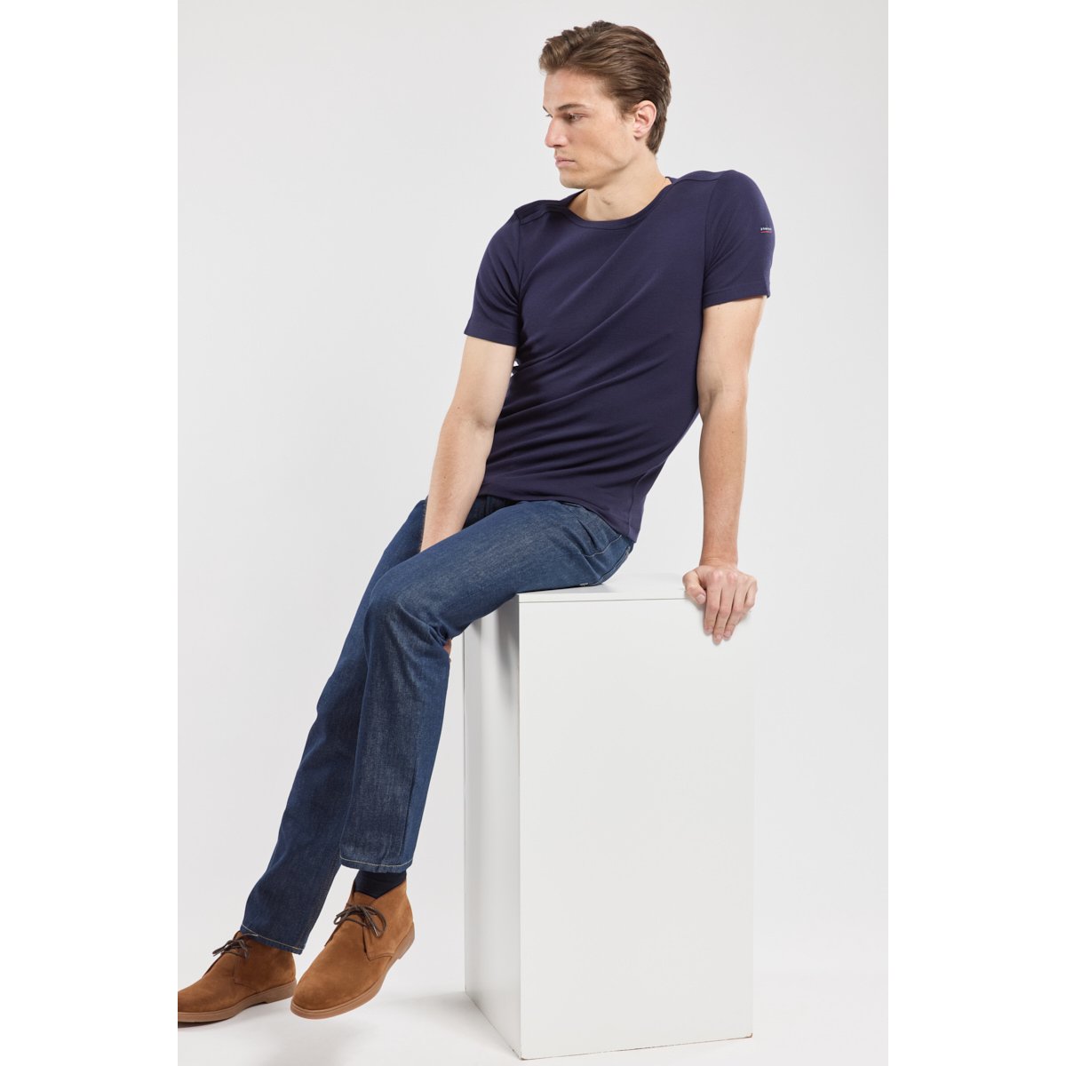 T-shirt en coton et élasthanne CARANTEC navire, ARMOR-LUX