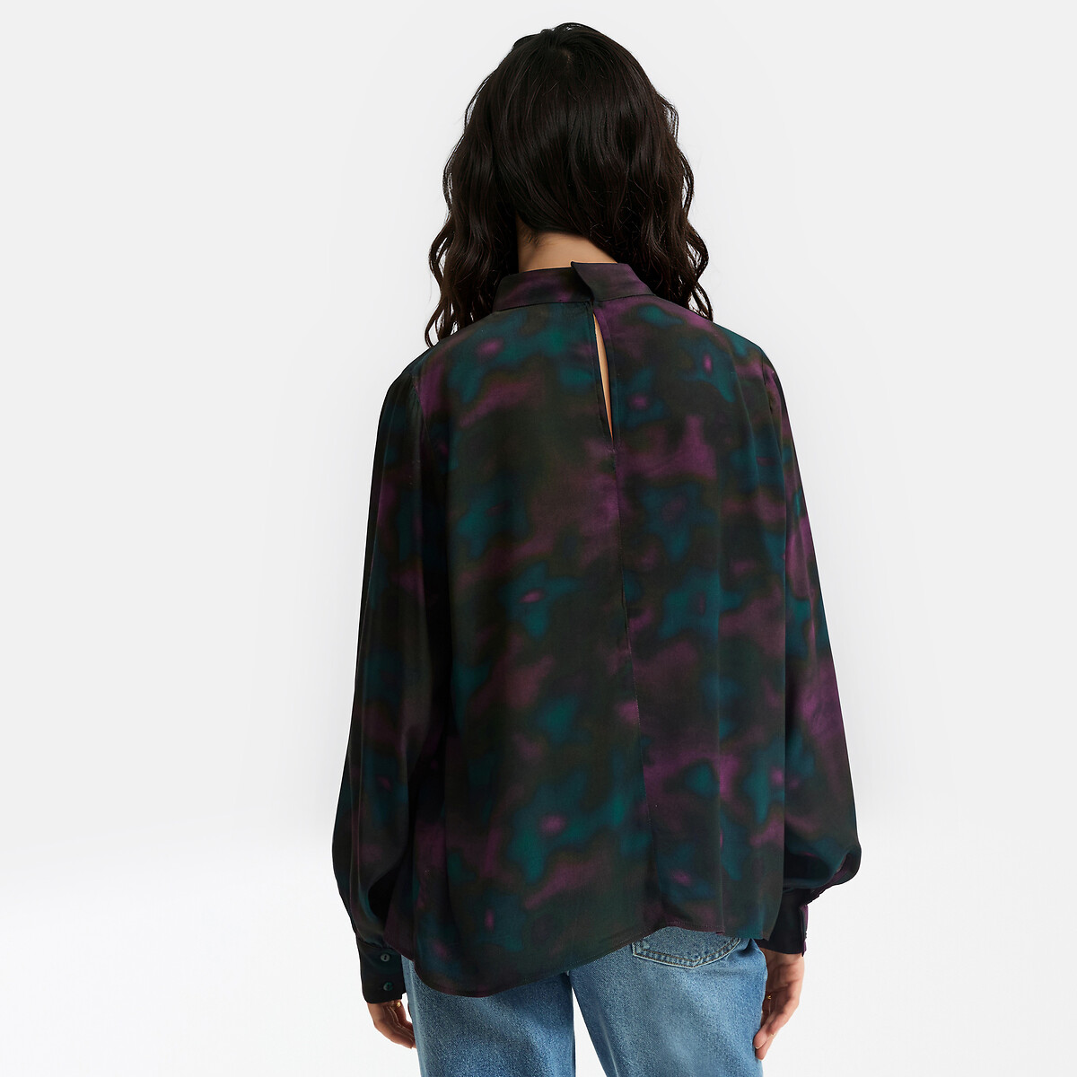 Blouse col montant, imprimé tie and dye, manches longues imprimé tie and dye, LA REDOUTE COLLECTIONS