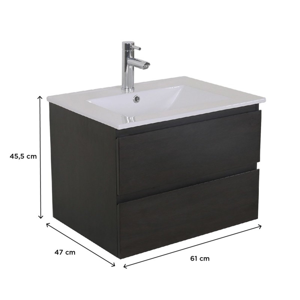 Meuble simple +vasque+robinet+miroir SORRENTO décor chêne carbone, MOB IN