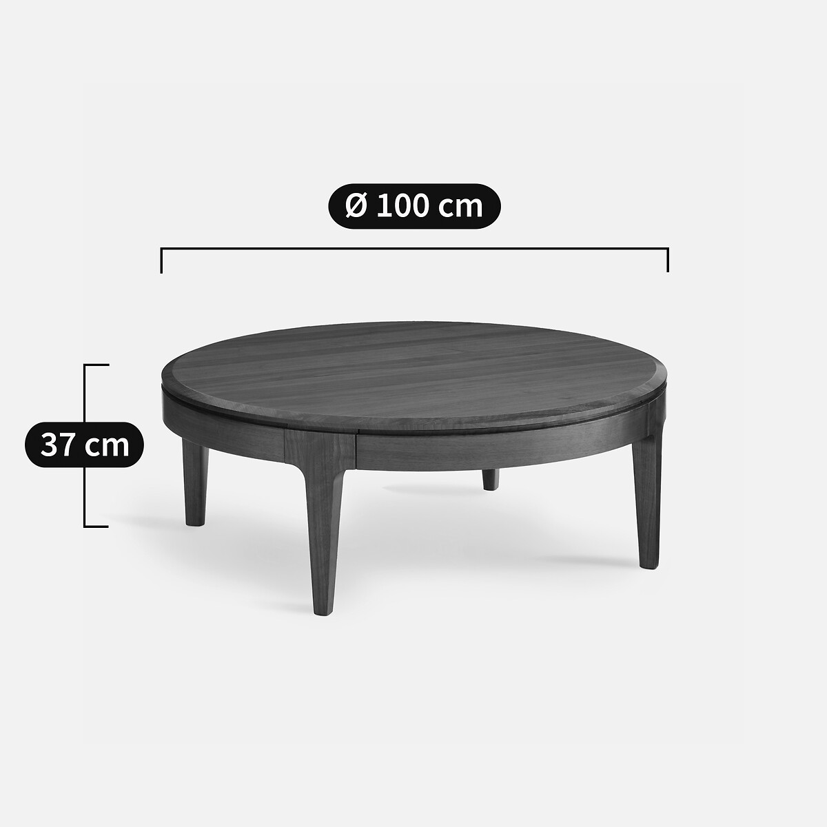 Table basse ronde, en noyer massif et plaqué, 2 tiroirs, SANARA noyer, AM.PM